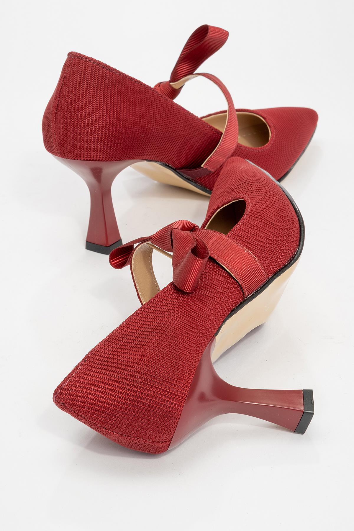 Kurdeleli Kadın Topuklu Ayakkabı BORDO - Görsel 5