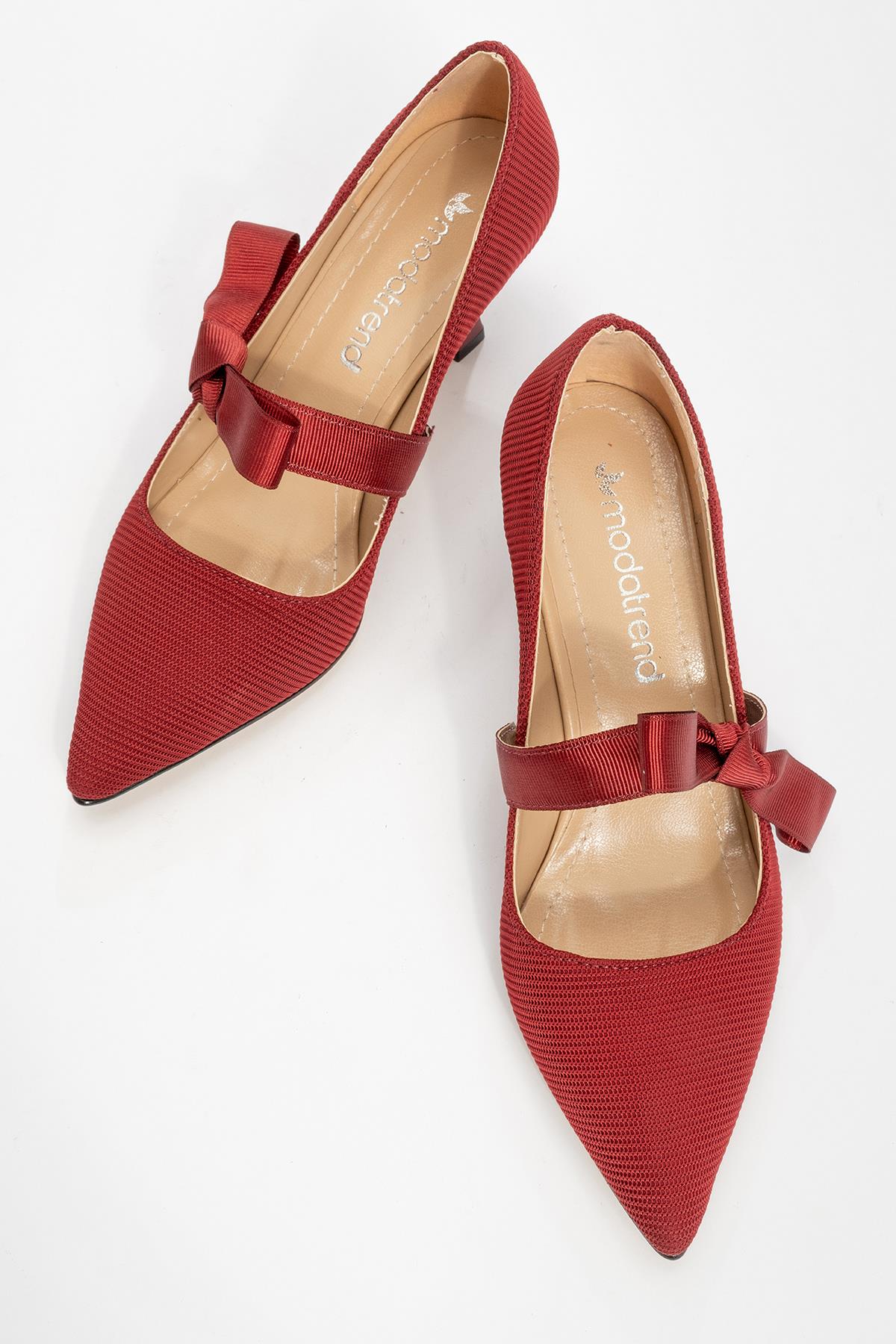 Kurdeleli Kadın Topuklu Ayakkabı BORDO - Görsel 6