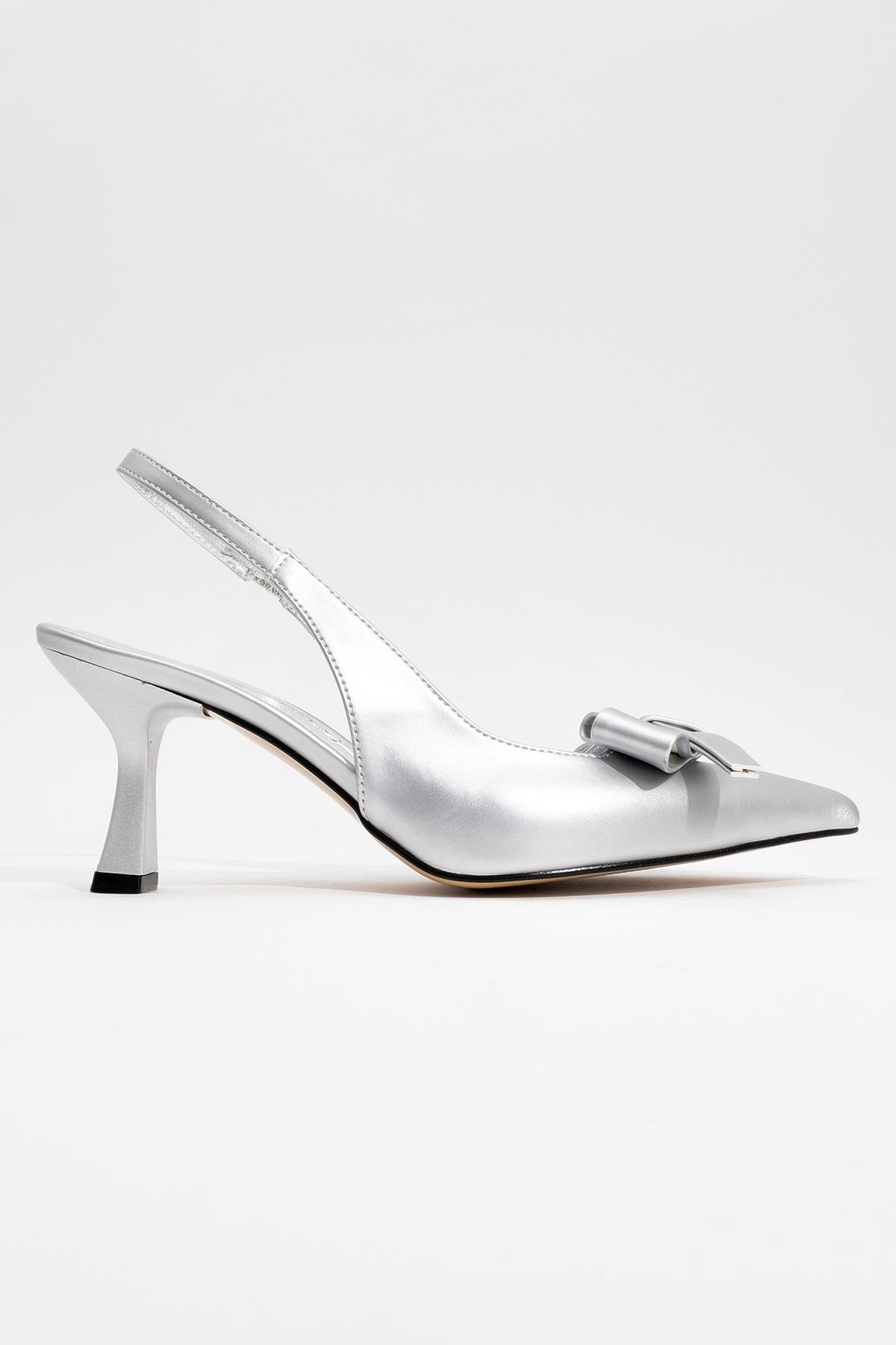 Kadın Fiyonklu Topuklu Ayakkabı GÜMÜŞ METALİK - Görsel 3