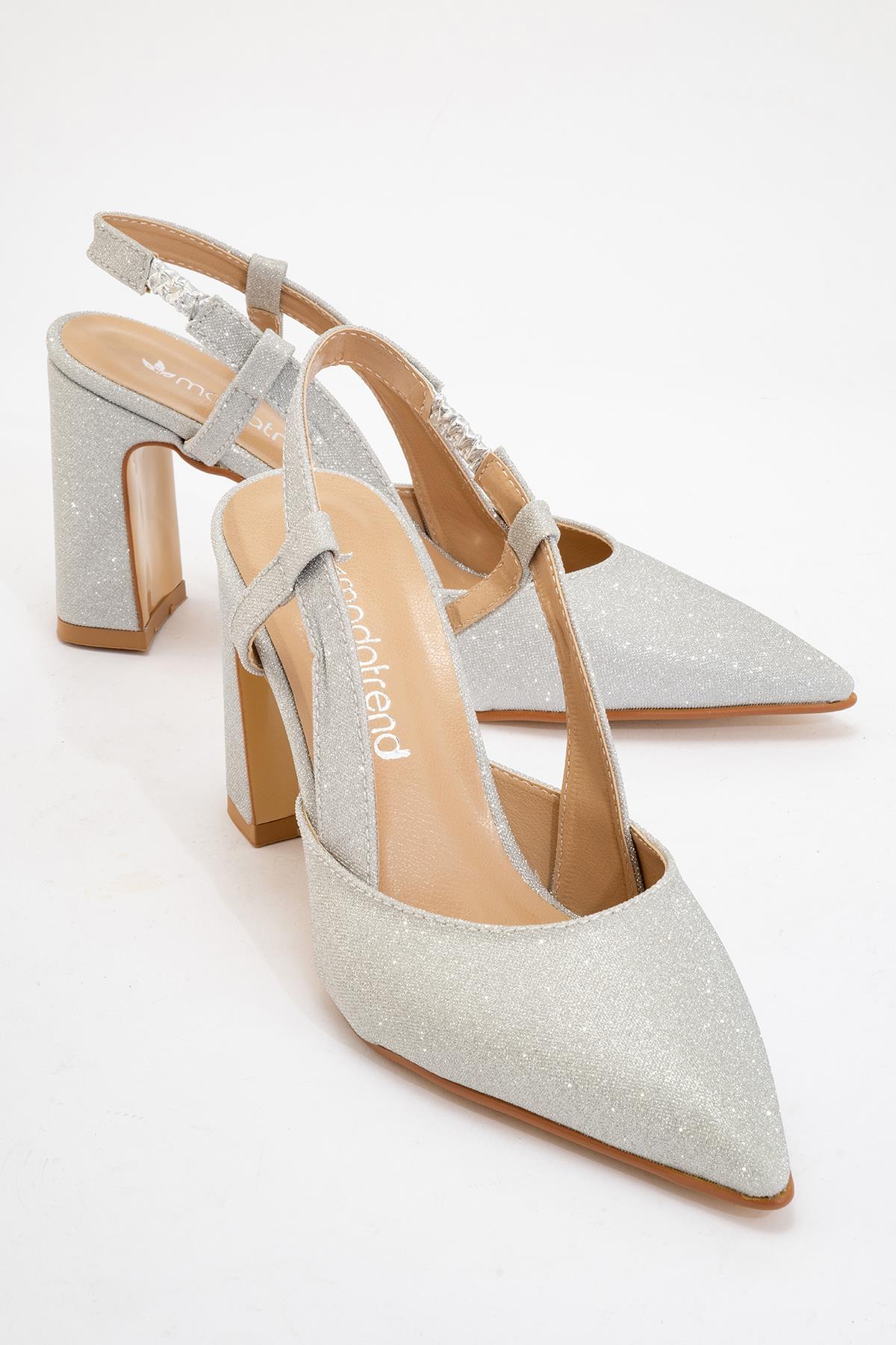 Kadın Arkası Açık Topuklu Ayakkabı GÜMÜŞ SİM - Görsel 2