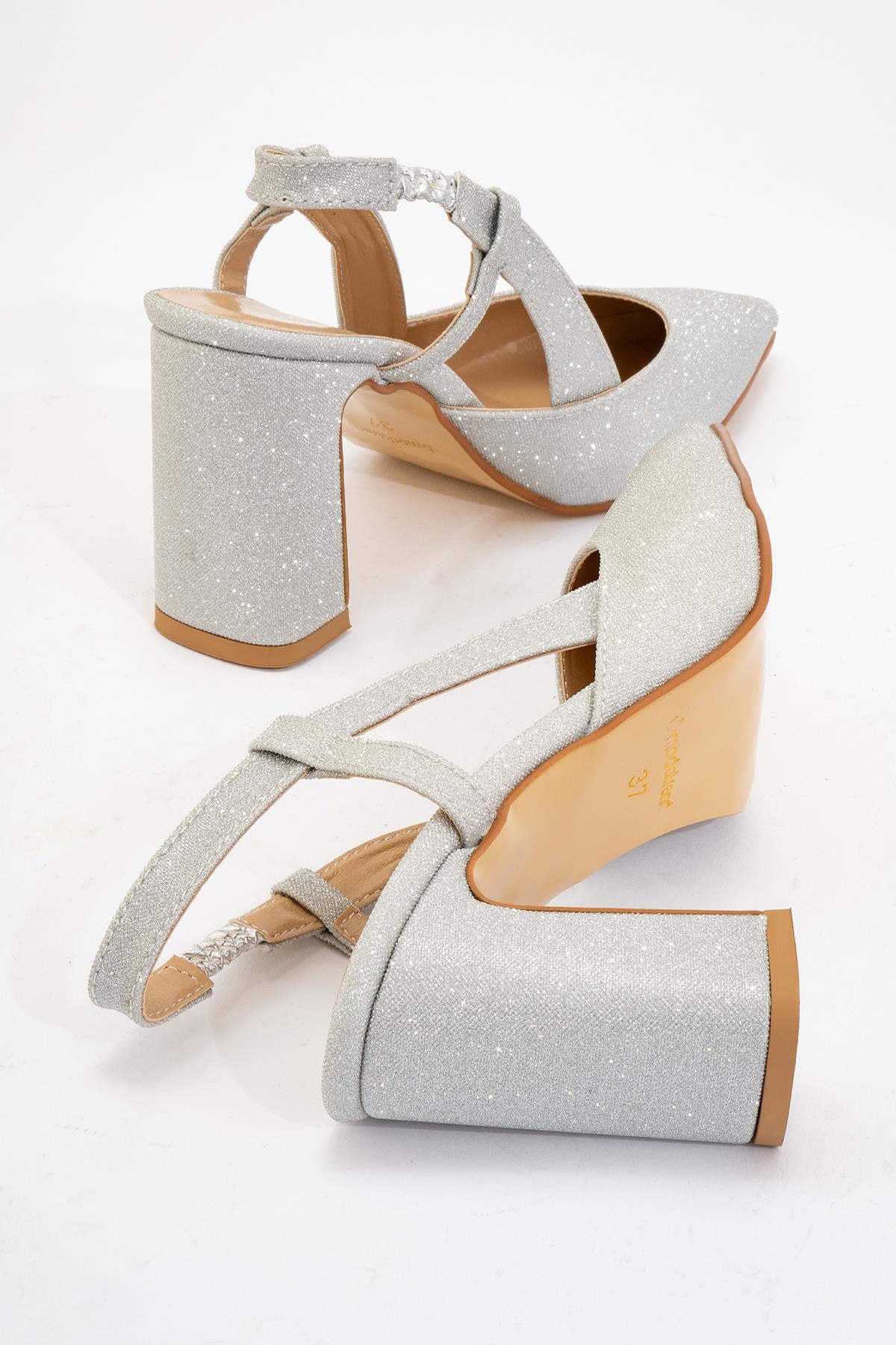 Kadın Arkası Açık Topuklu Ayakkabı GÜMÜŞ SİM - Görsel 5