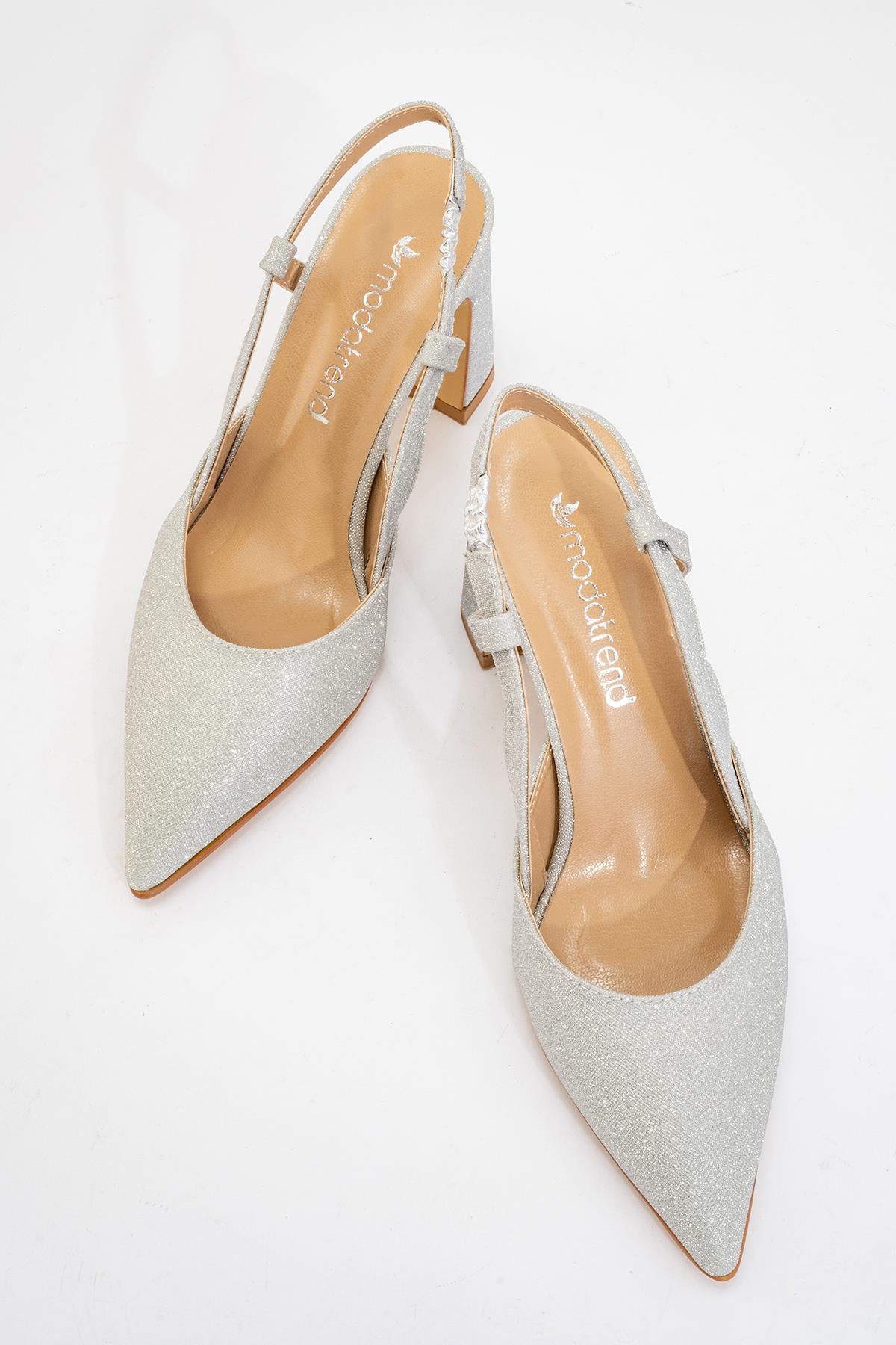 Kadın Arkası Açık Topuklu Ayakkabı GÜMÜŞ SİM - Görsel 6