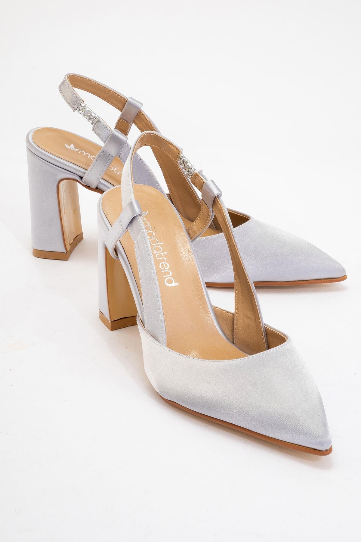 Kadın Arkası Açık Topuklu Ayakkabı GÜMÜŞ SATEN - Görsel 2
