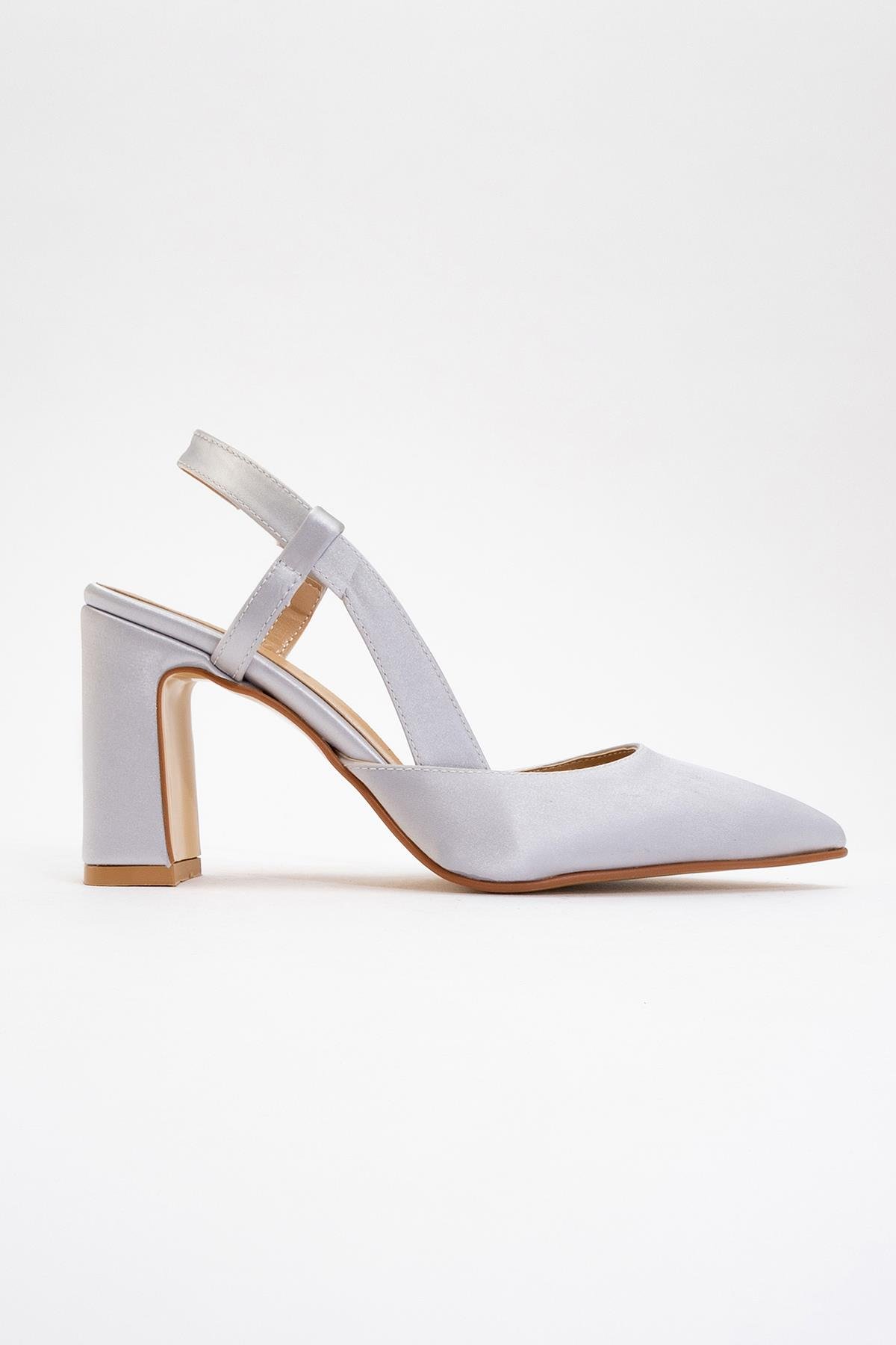 Kadın Arkası Açık Topuklu Ayakkabı GÜMÜŞ SATEN - Görsel 3