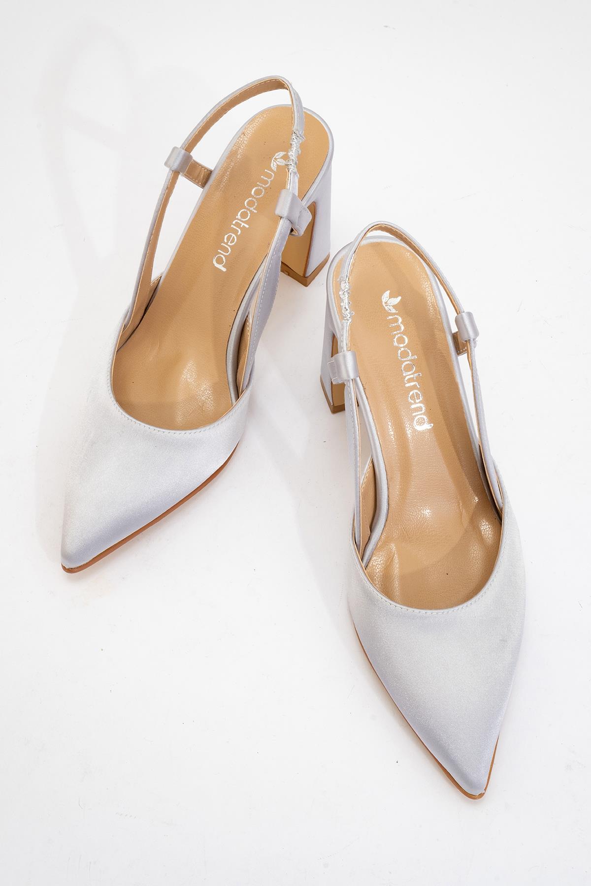 Kadın Arkası Açık Topuklu Ayakkabı GÜMÜŞ SATEN - Görsel 6