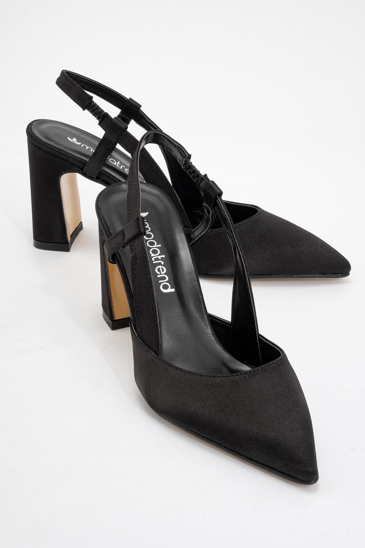 Kadın Arkası Açık Topuklu Ayakkabı SİYAH SATEN - Görsel 2