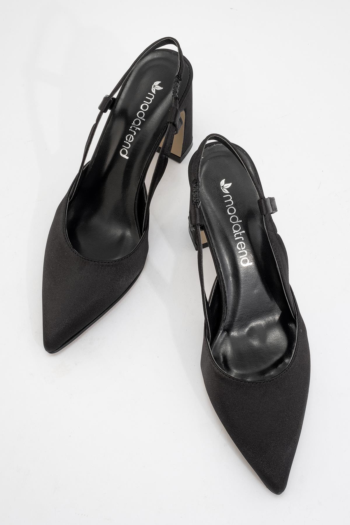 Kadın Arkası Açık Topuklu Ayakkabı SİYAH SATEN - Görsel 4