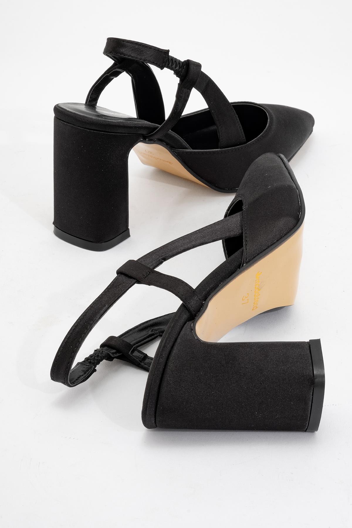 Kadın Arkası Açık Topuklu Ayakkabı SİYAH SATEN - Görsel 5