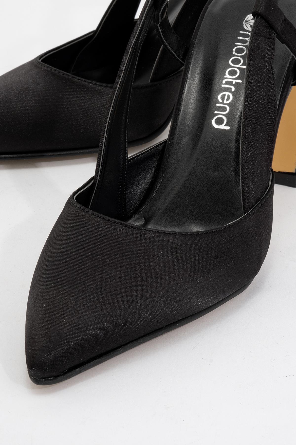 Kadın Arkası Açık Topuklu Ayakkabı SİYAH SATEN - Görsel 6