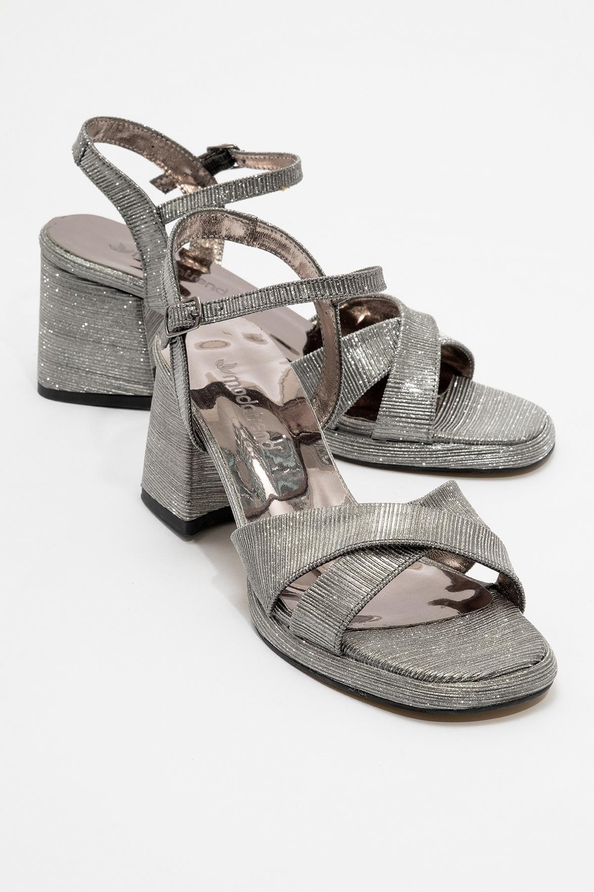 Kadın Simli Topuklu Ayakkabı PLATİN SİM - Görsel 2