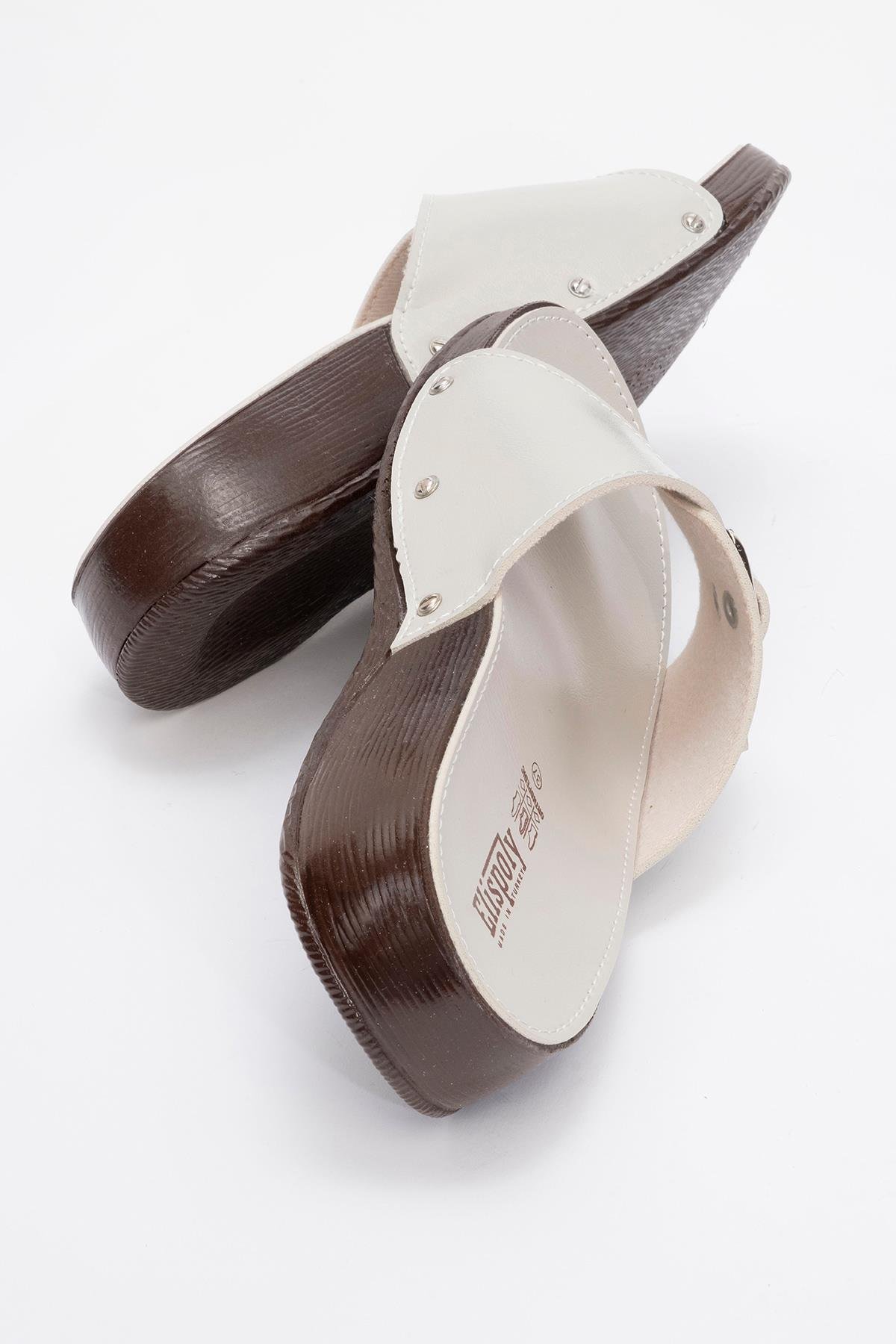 Tek Tokalı Kemerli Kadın Terlik BEJ - Görsel 4