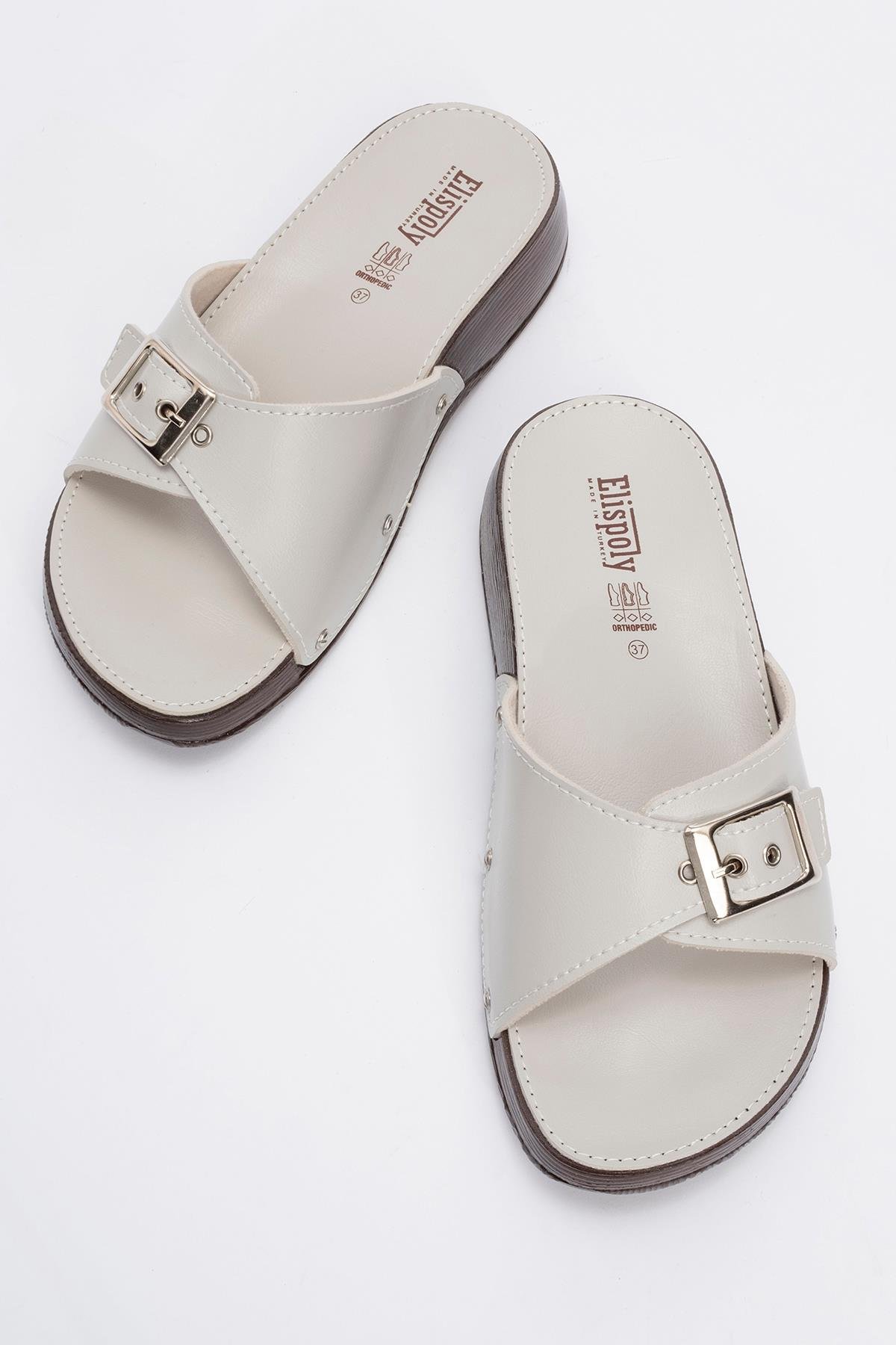 Tek Tokalı Kemerli Kadın Terlik BEJ - Görsel 5