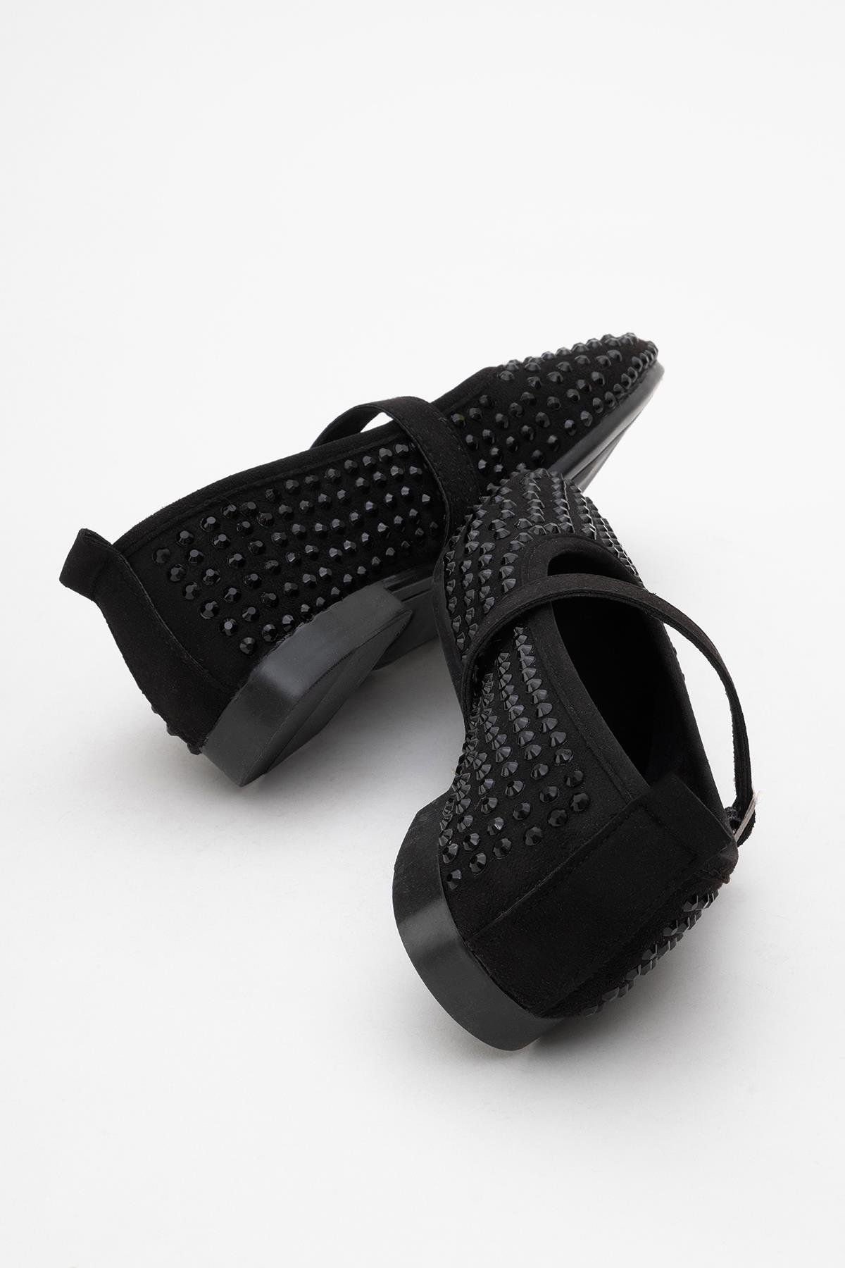 Kadın Kemerli Taşlı Küt Burunlu Babet SİYAH - Görsel 5