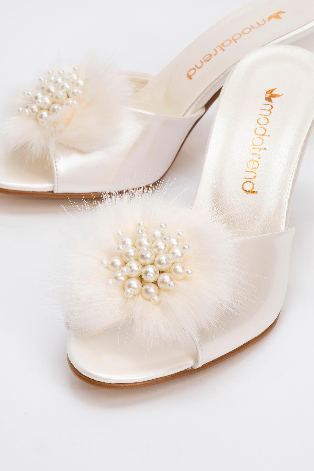 Kadın Tüylü İncili Topuklu Terlik SEDEF RUGAN - Görsel 4