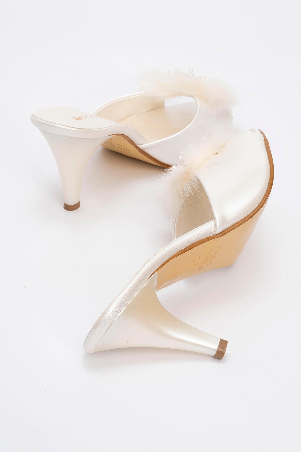 Kadın Tüylü İncili Topuklu Terlik SEDEF RUGAN - Görsel 5