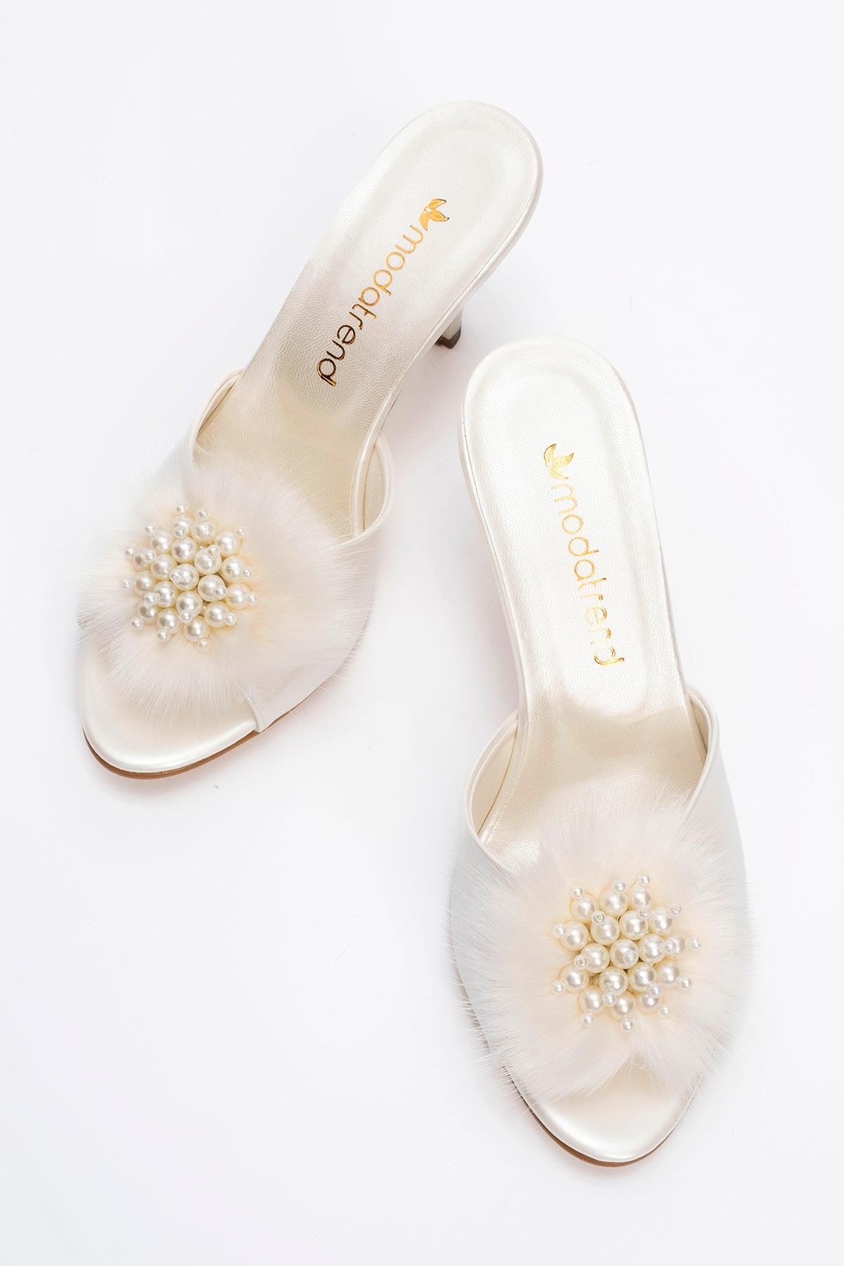 Kadın Tüylü İncili Topuklu Terlik SEDEF RUGAN - Görsel 6