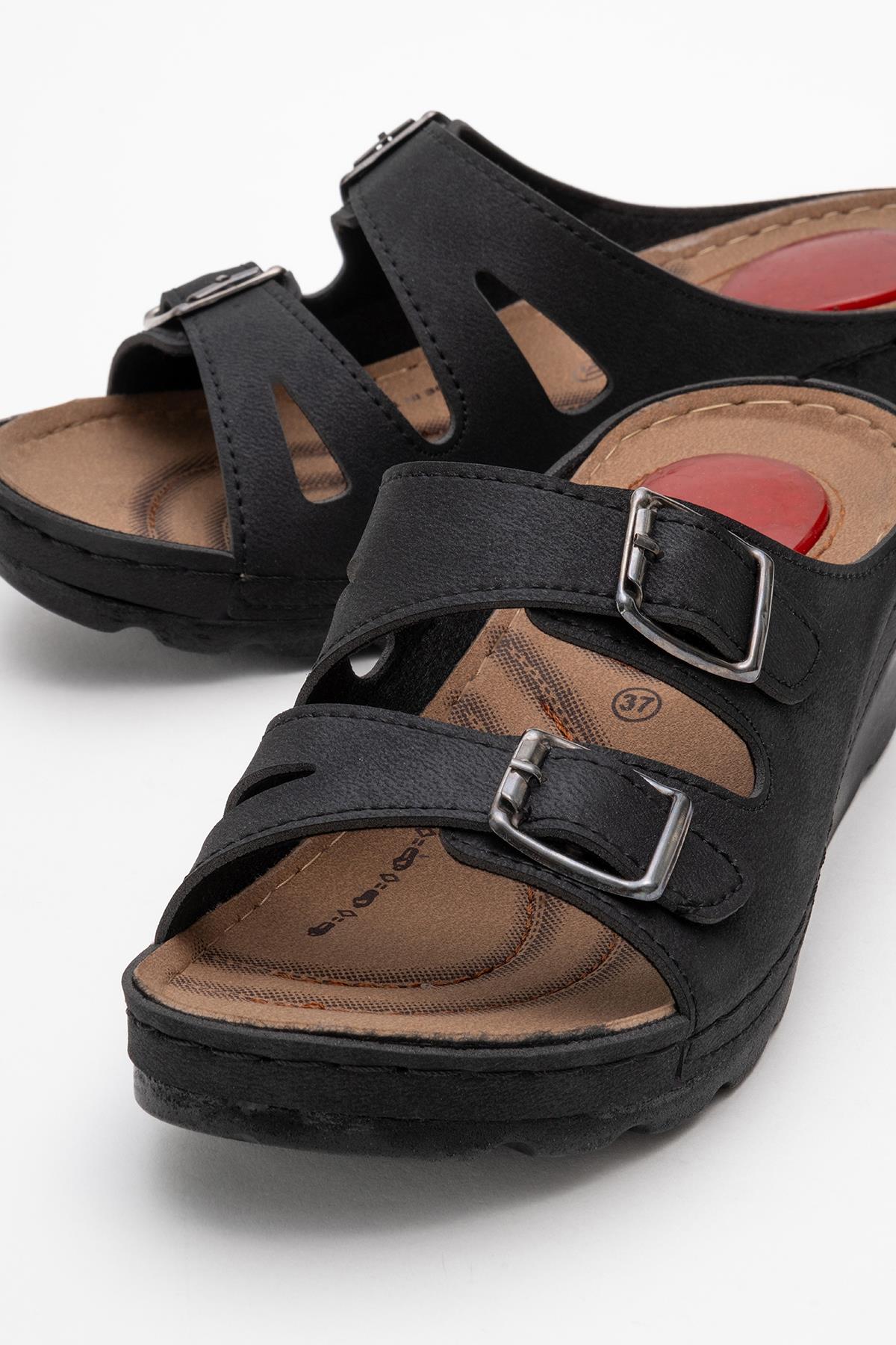 Kadın Çift Tokalı Terlik SİYAH - Görsel 4