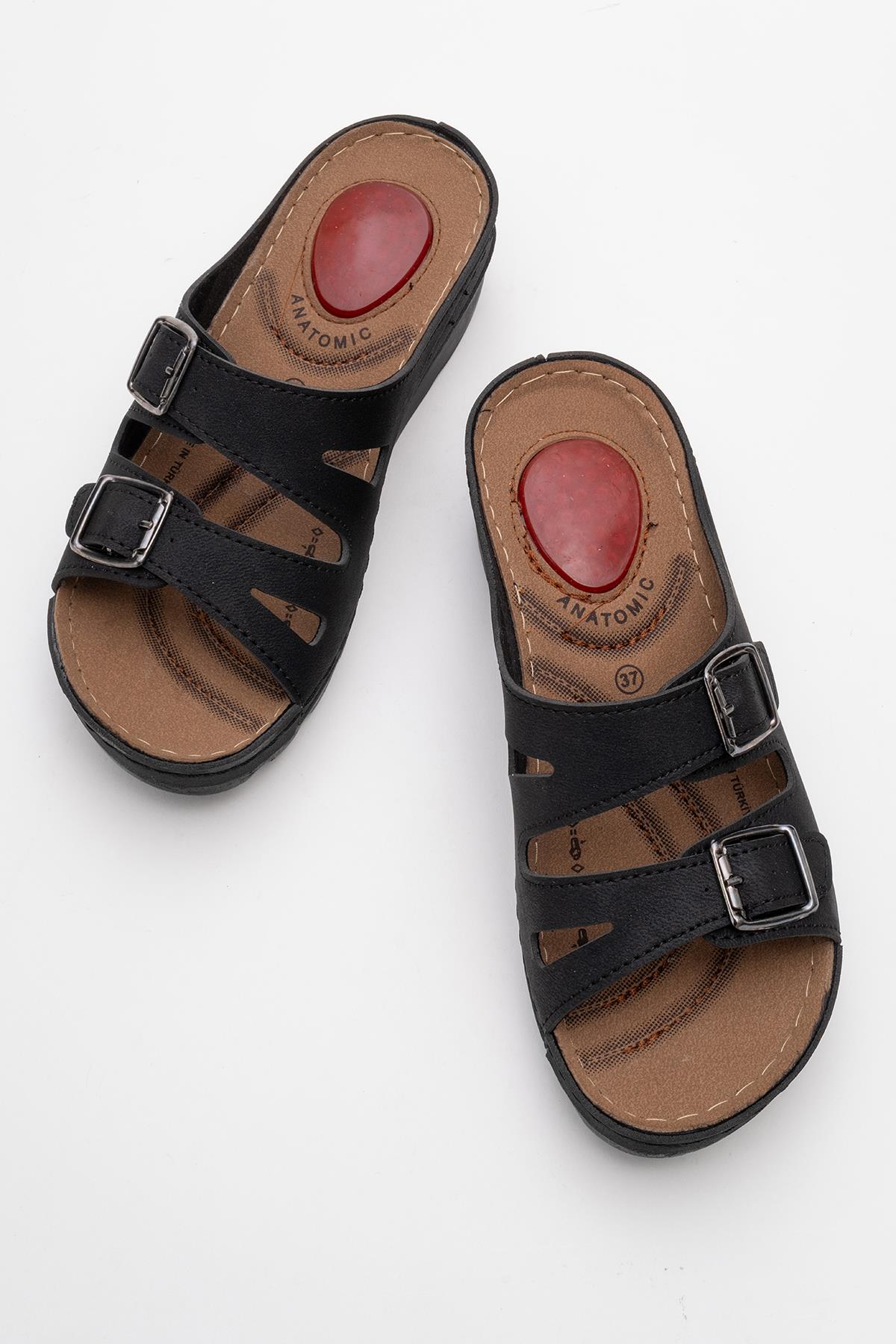 Kadın Çift Tokalı Terlik SİYAH - Görsel 6