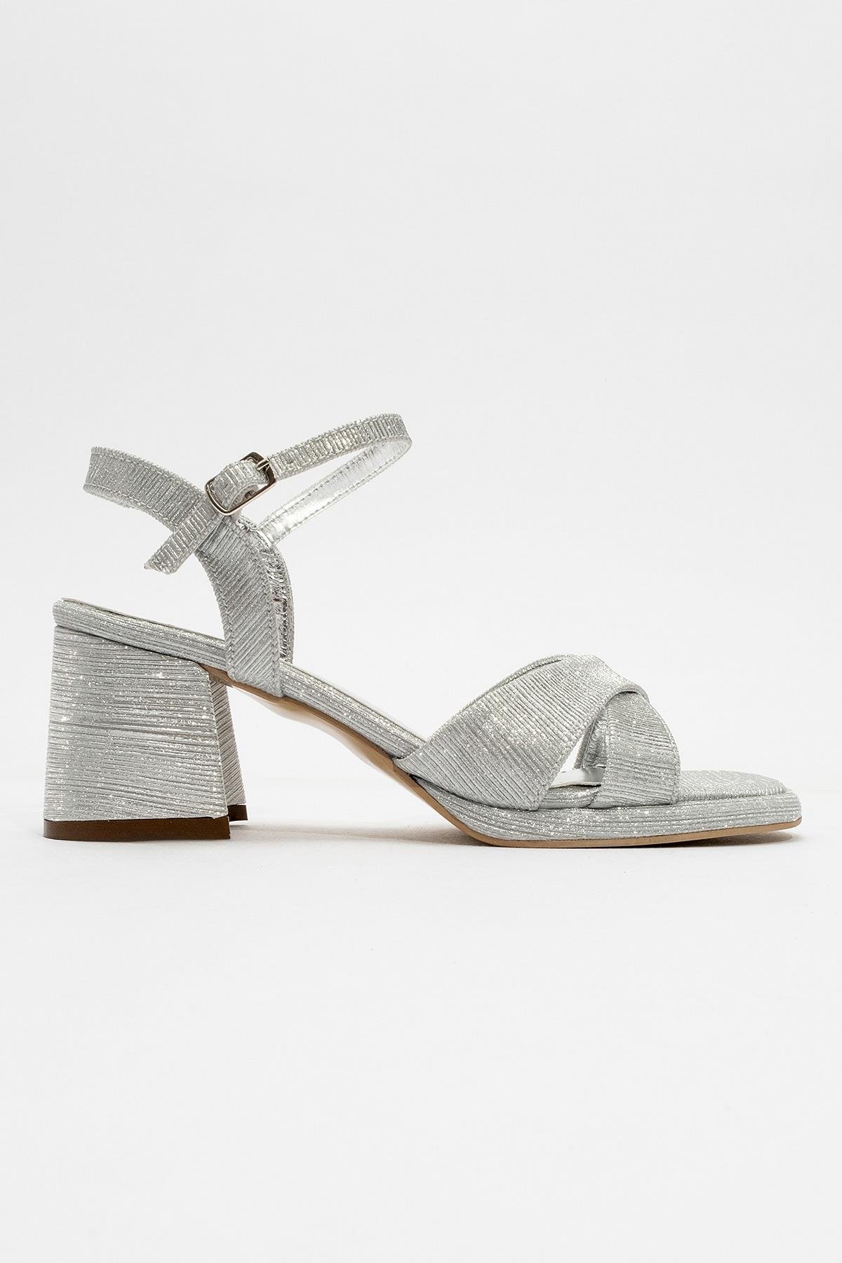Kadın Simli Topuklu Ayakkabı GÜMÜŞ SİM - Görsel 3