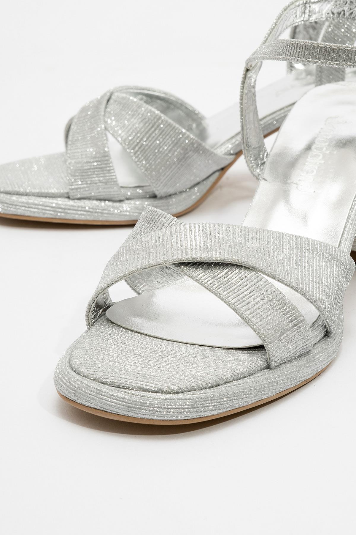 Kadın Simli Topuklu Ayakkabı GÜMÜŞ SİM - Görsel 4