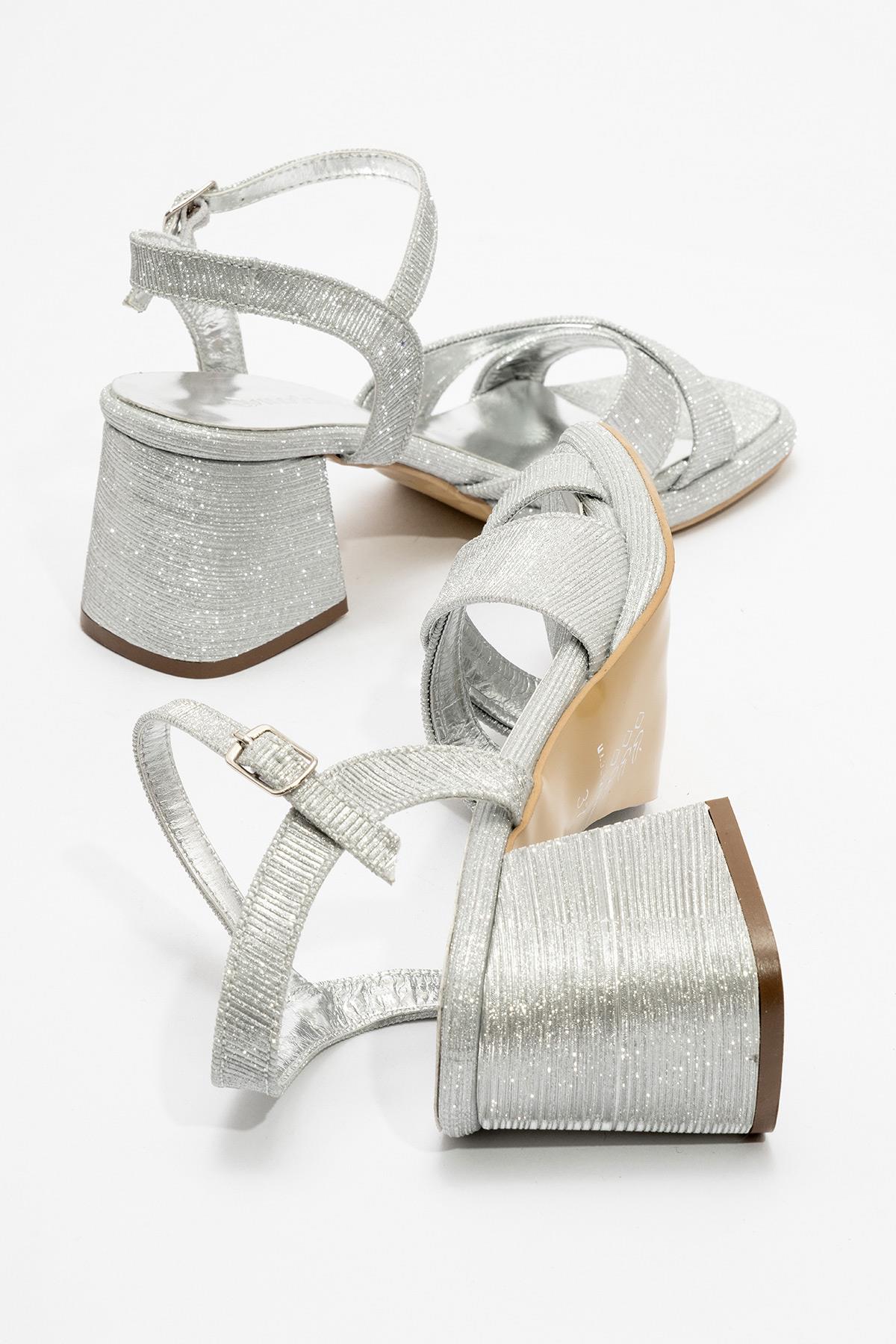 Kadın Simli Topuklu Ayakkabı GÜMÜŞ SİM - Görsel 5