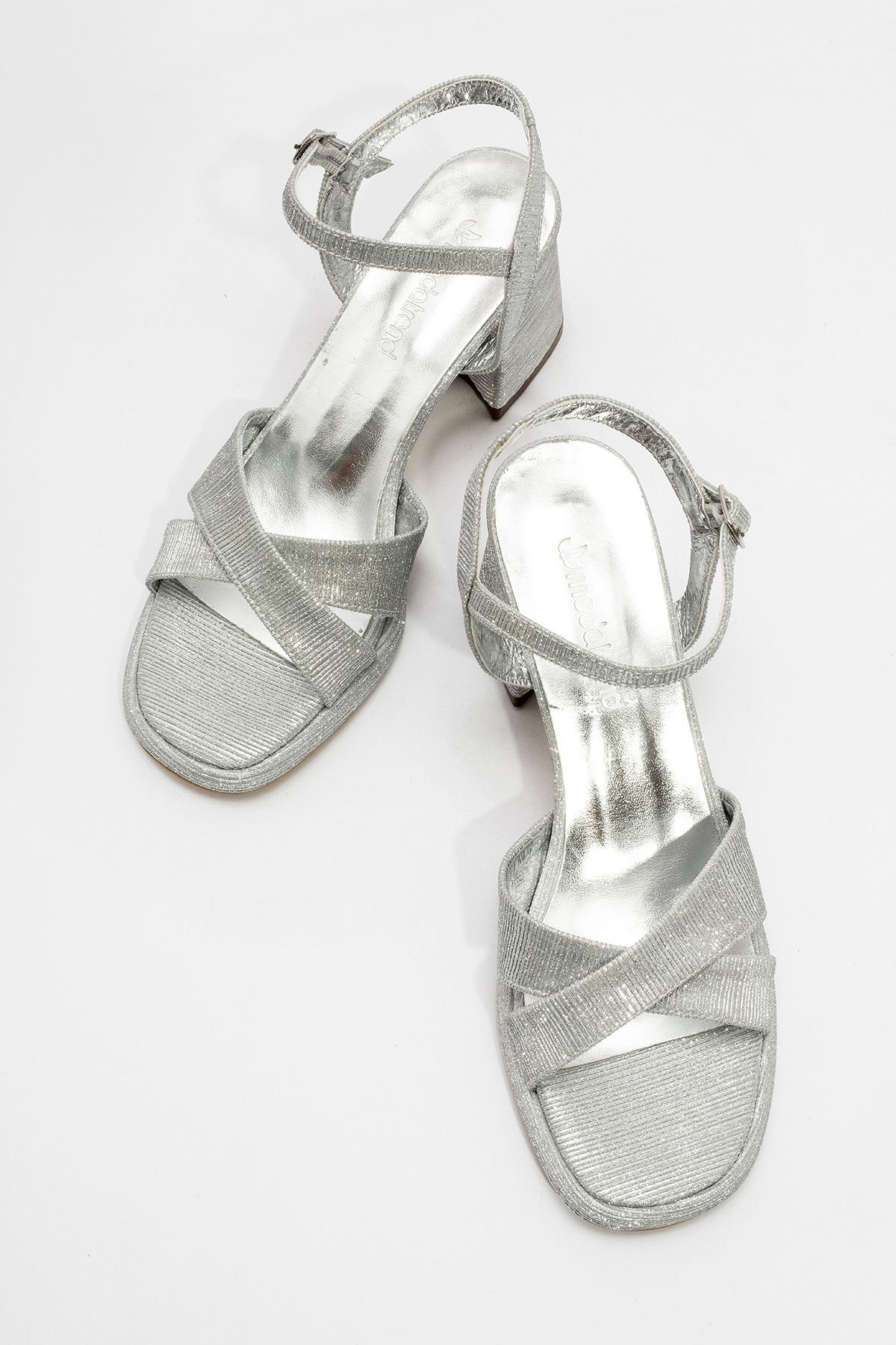 Kadın Simli Topuklu Ayakkabı GÜMÜŞ SİM - Görsel 6