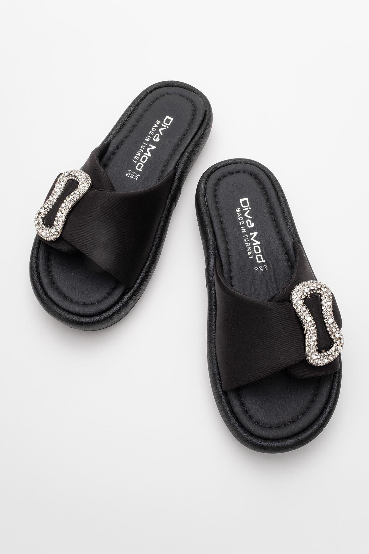 Kadın Taşlı Tokalı Terlik SİYAH - Görsel 6