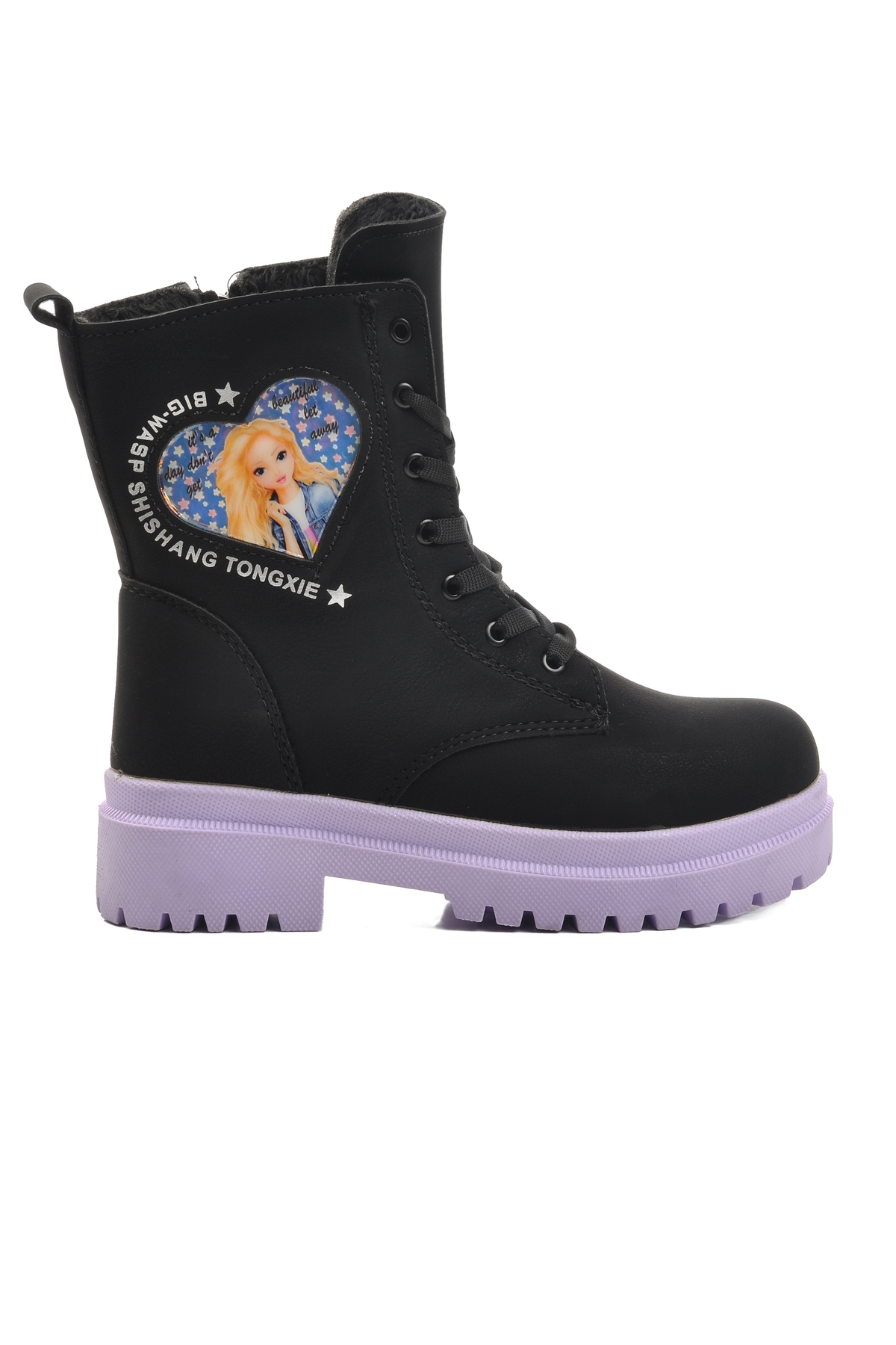 Siyah Lila İçi Kürklü Kız Çocuk Bot - Görsel 2