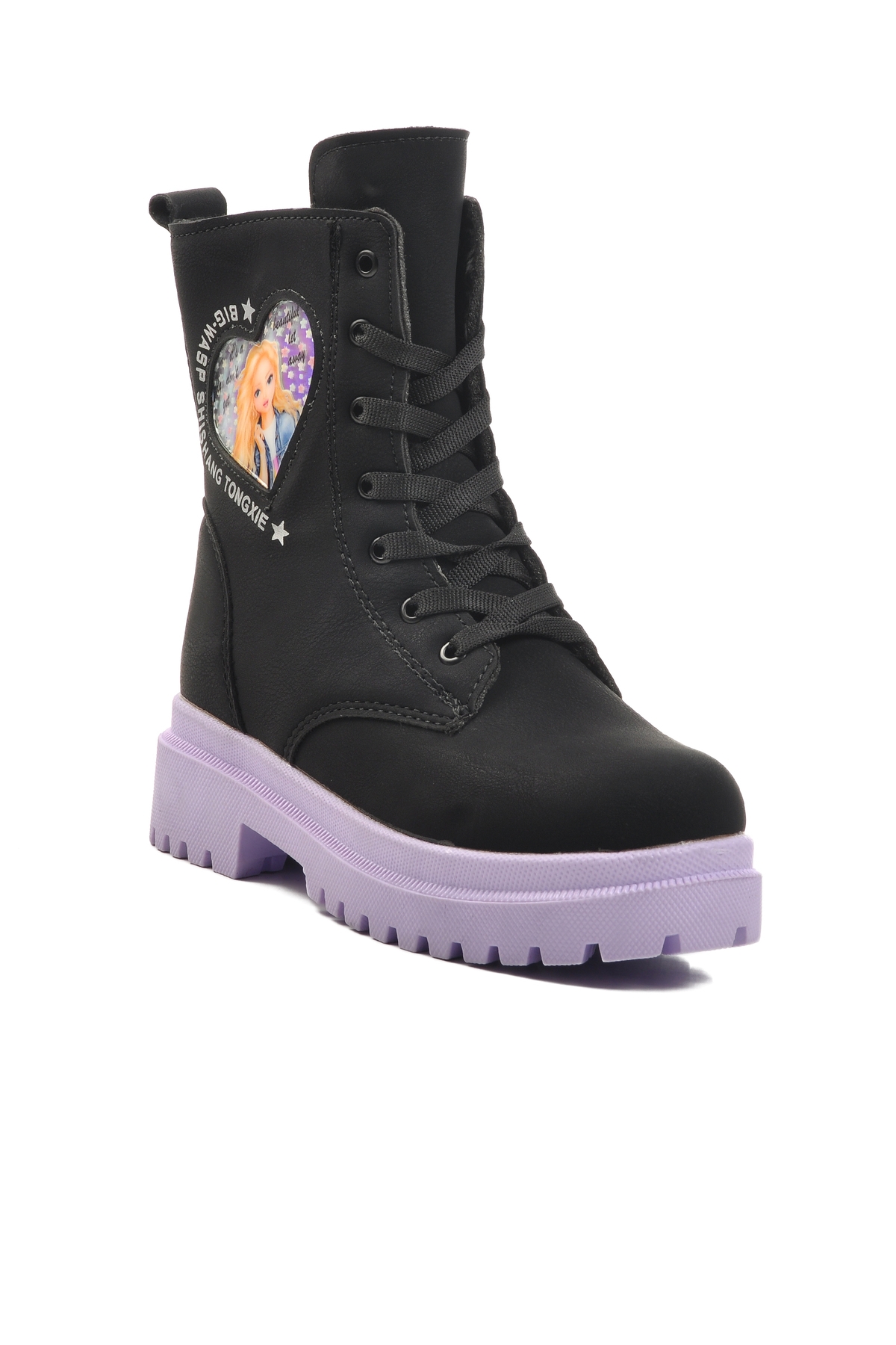Siyah Lila İçi Kürklü Kız Çocuk Bot - Görsel 4