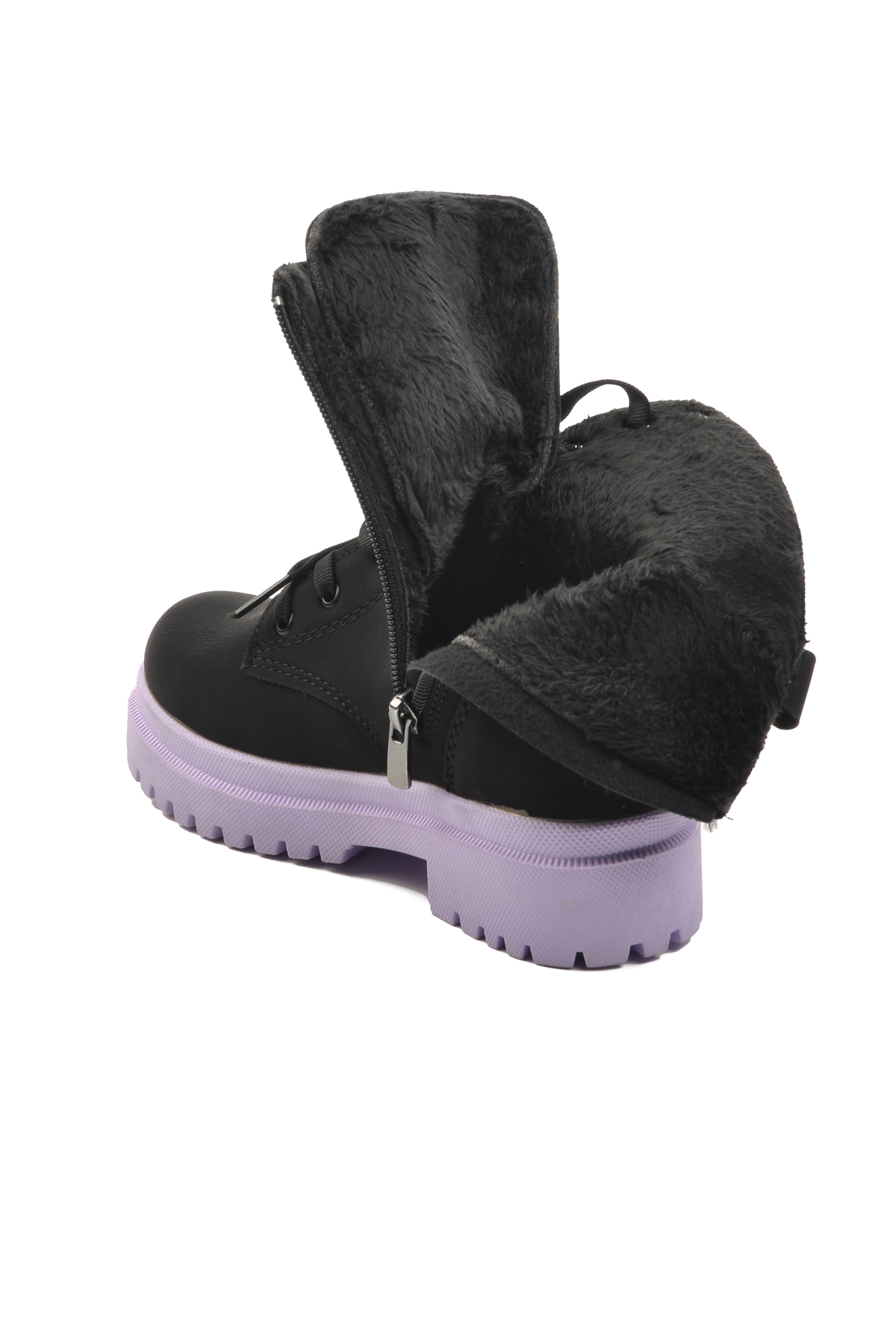 Siyah Lila İçi Kürklü Kız Çocuk Bot - Görsel 5