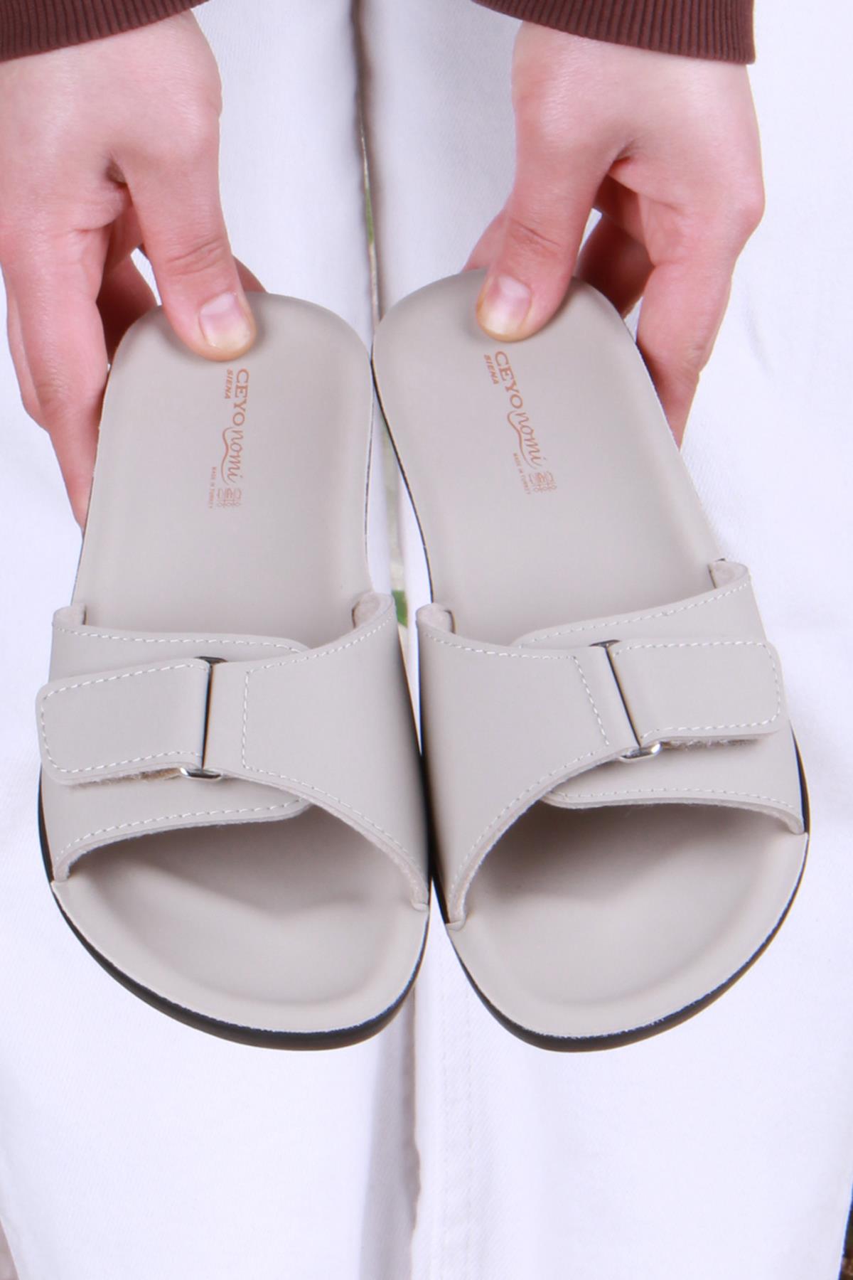 Siena-4 Bej Rahat Ortapedik Cırtlı Kadın Terlik - Görsel 5