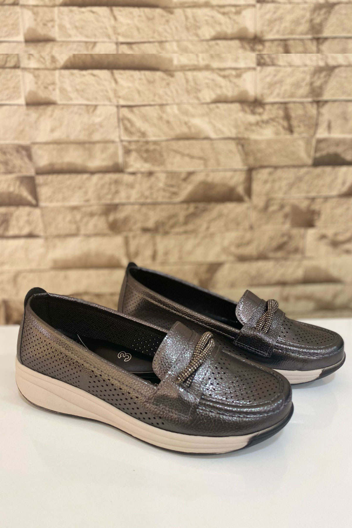 Kadın Anne 4 Nokta Ortopedik Terletmez Kaymaz Anatomik Taban Ayakkabı Günlük Kadın Casual Babet 1021-111-0008 - Görsel 2