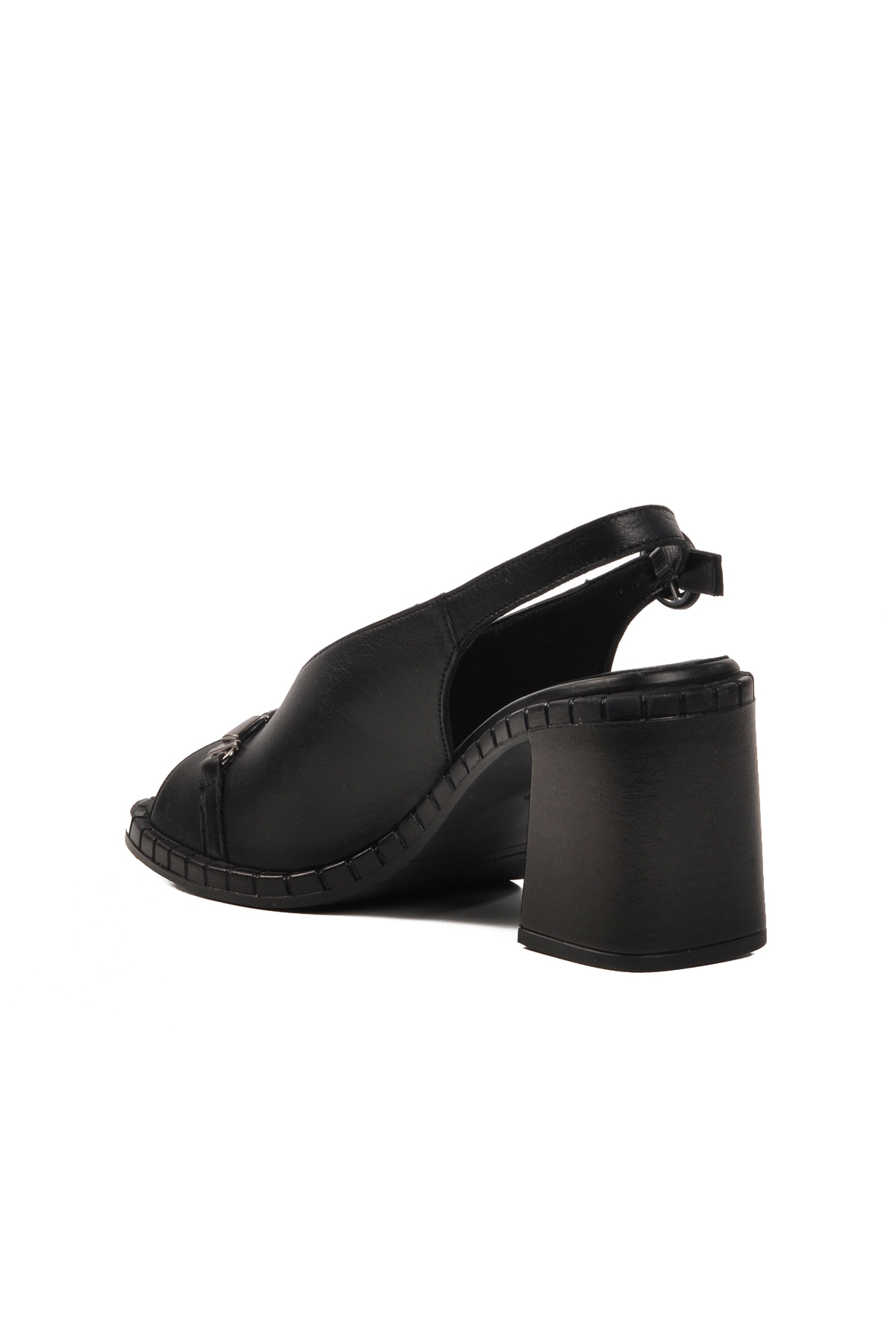 Siyah Hakiki Deri Kadın Topuklu Sandalet - Görsel 5