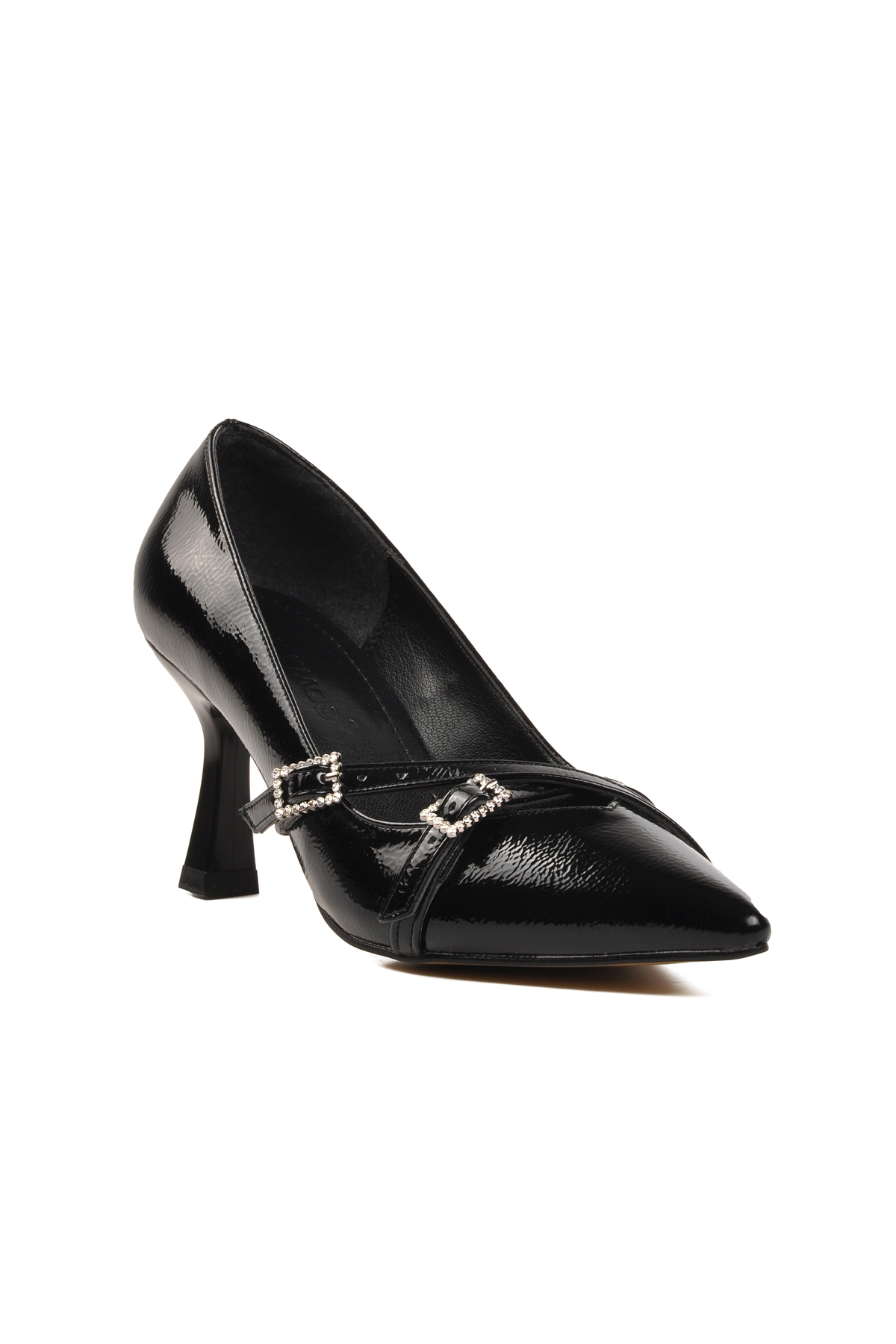 Aspor Siyah Kırışık Kadın Topuklu Stiletto Ayakkabı - Görsel 4