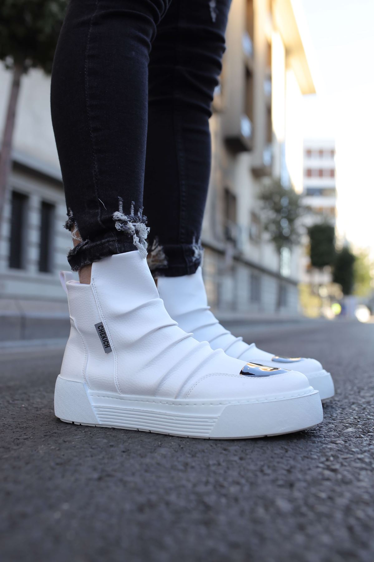 Fermuarlı Erkek Düz Bot Beyaz - Görsel 4