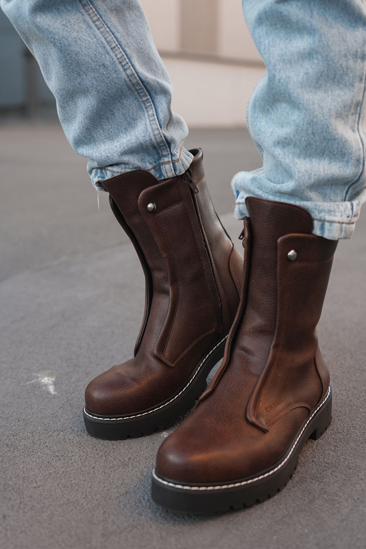 Fermuarlı Erkek Düz Bot Kahve - Görsel 2