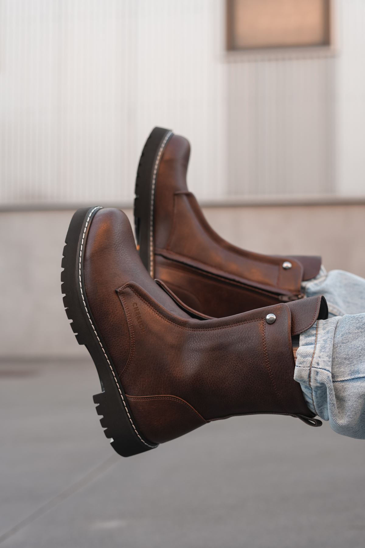 Fermuarlı Erkek Düz Bot Kahve - Görsel 4