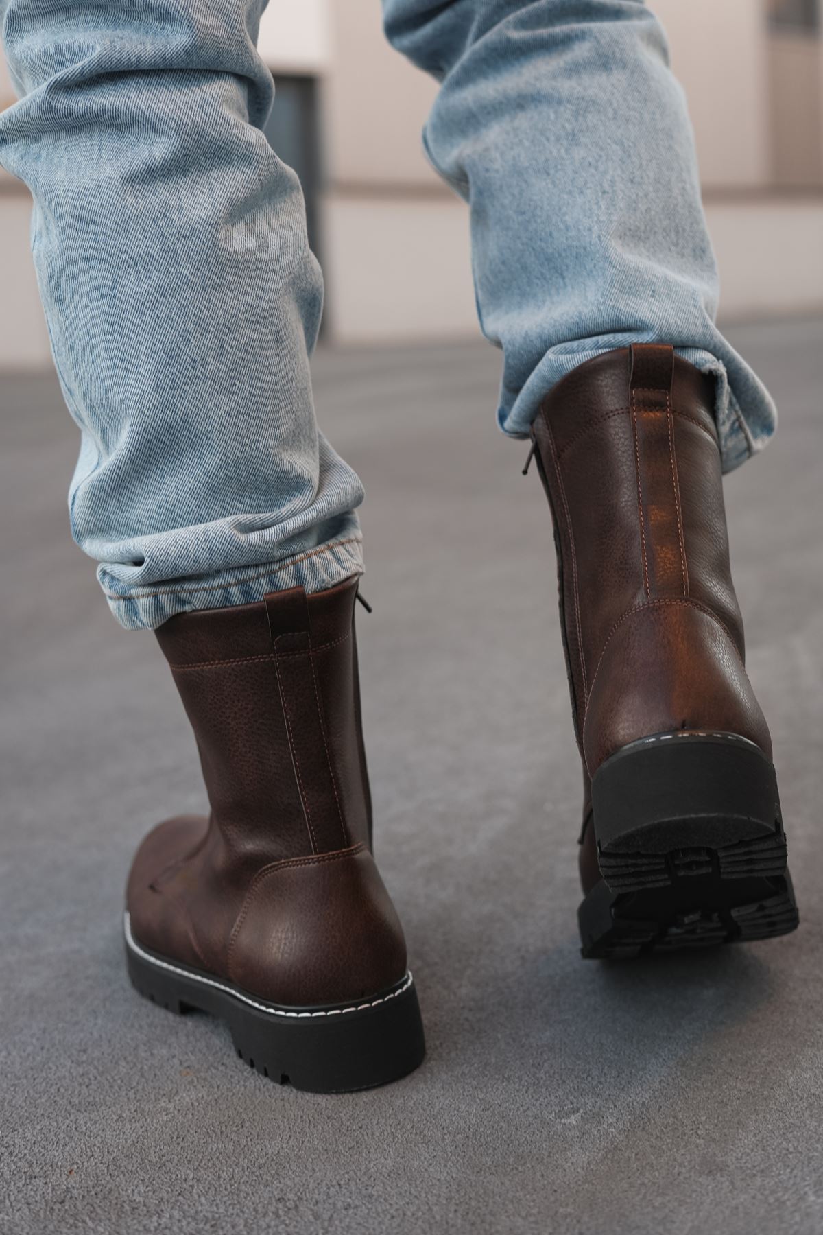 Fermuarlı Erkek Düz Bot Kahve - Görsel 6