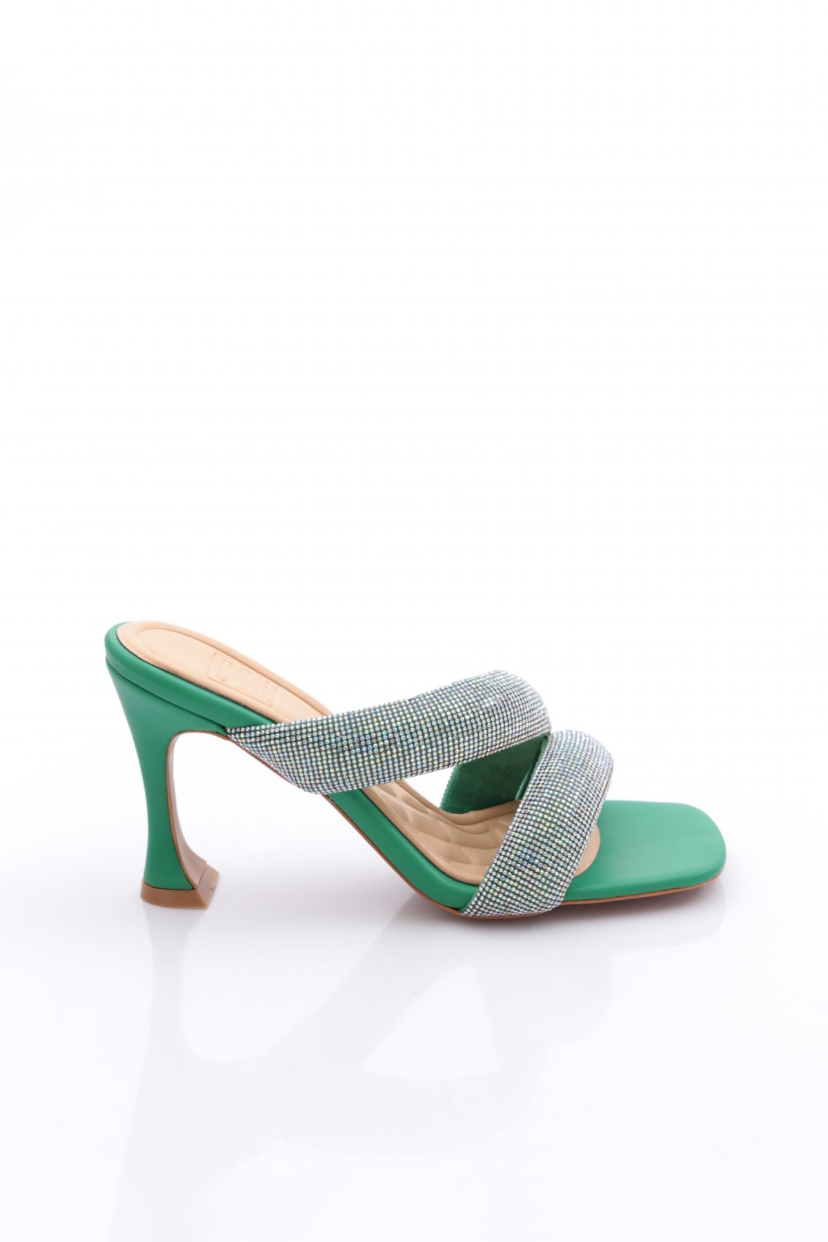 8038 Kadin Silver Taşli Bant Atmali Topuklu Terlik - Görsel 2