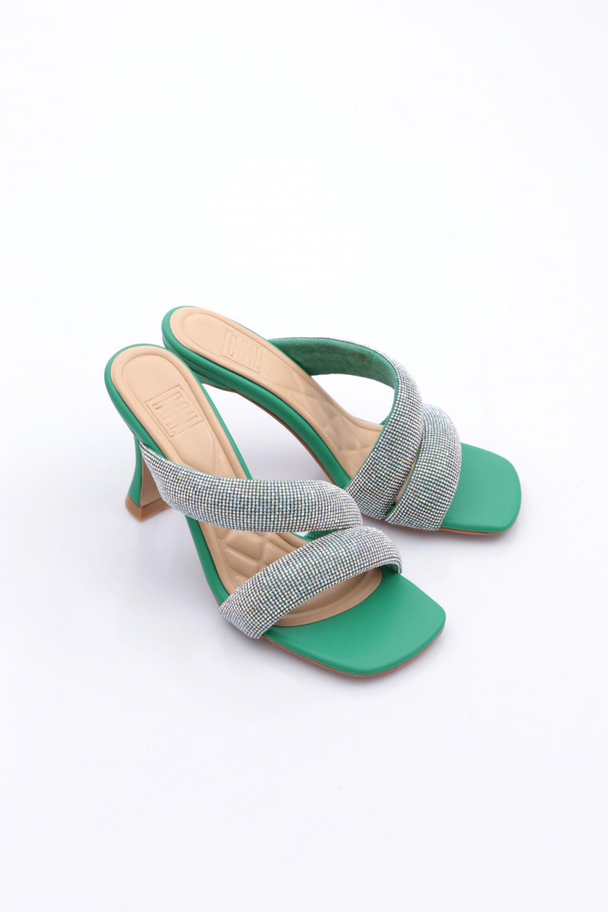 8038 Kadin Silver Taşli Bant Atmali Topuklu Terlik - Görsel 3