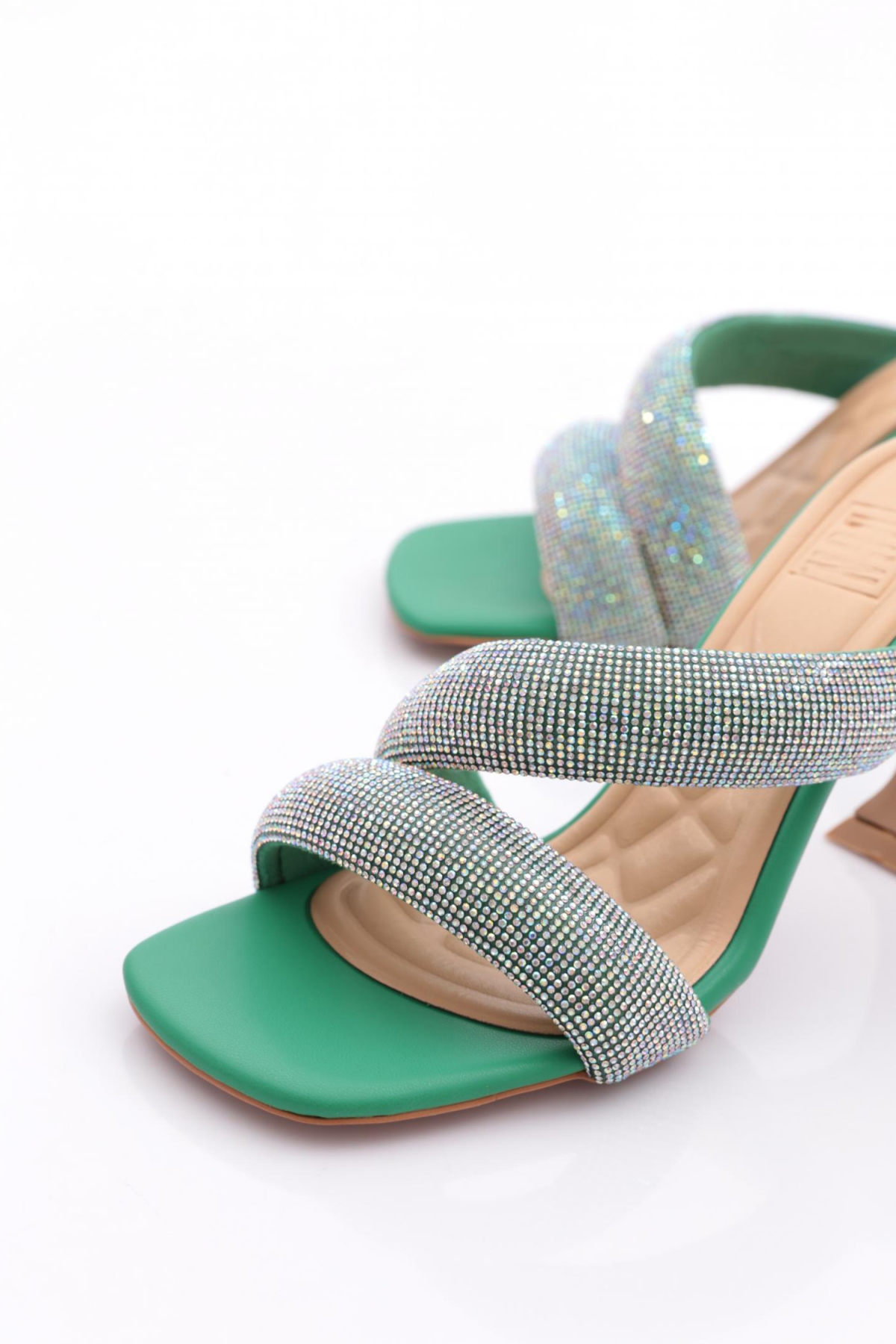 8038 Kadin Silver Taşli Bant Atmali Topuklu Terlik - Görsel 5