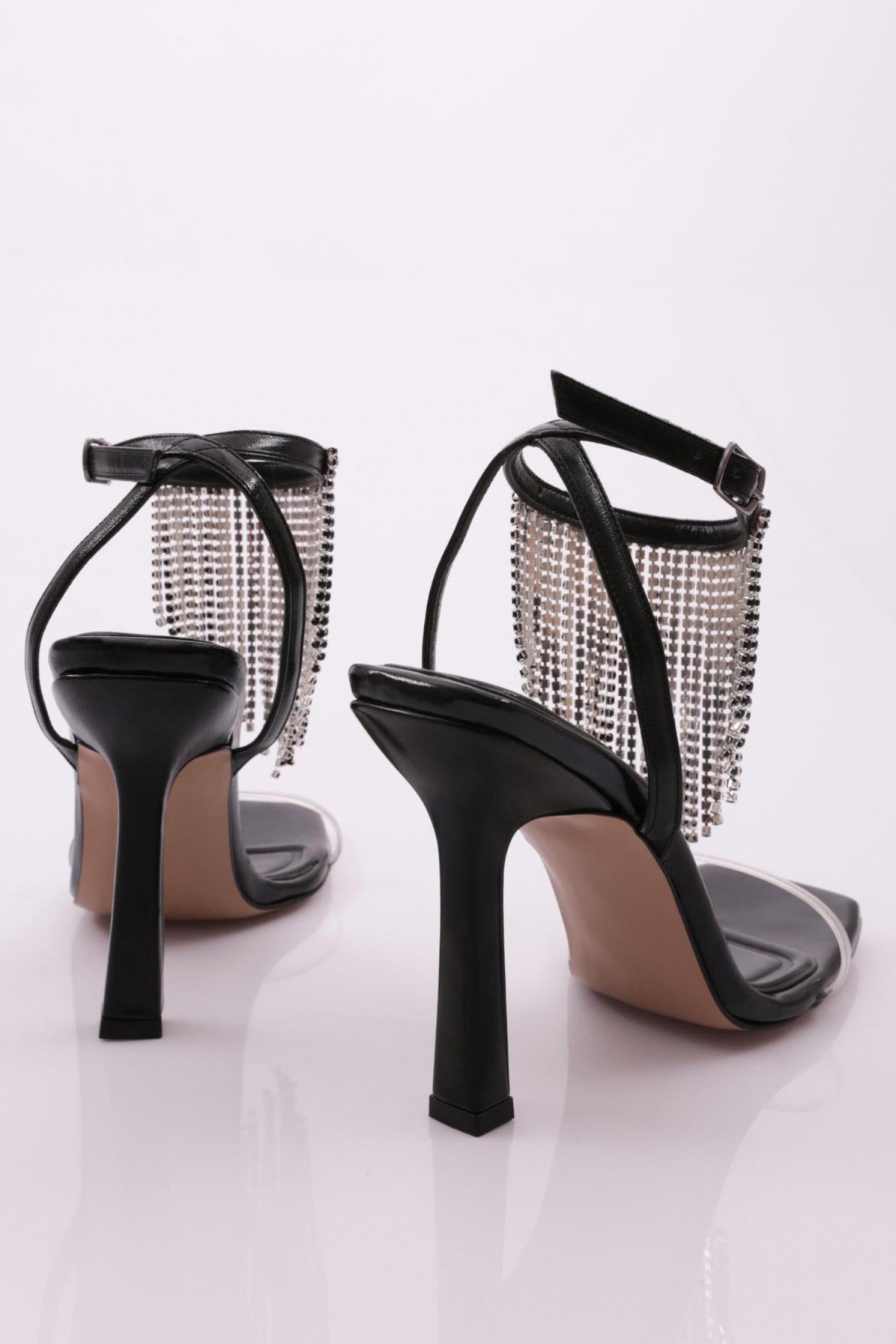 2042 Kadin Bilekten Bağlama Taş Püsküllü Topuklu Ayakkabi - Görsel 4