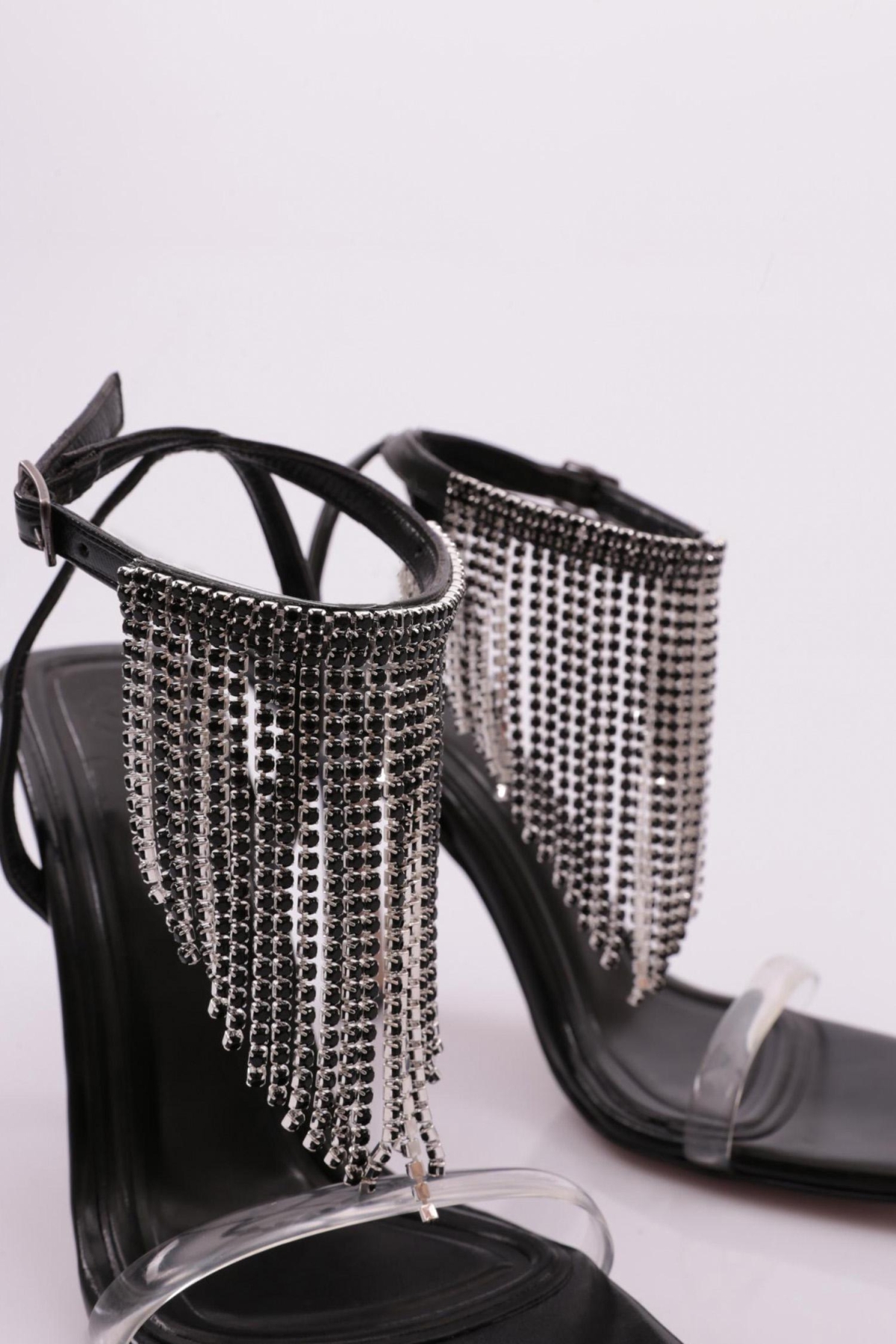 2042 Kadin Bilekten Bağlama Taş Püsküllü Topuklu Ayakkabi - Görsel 5