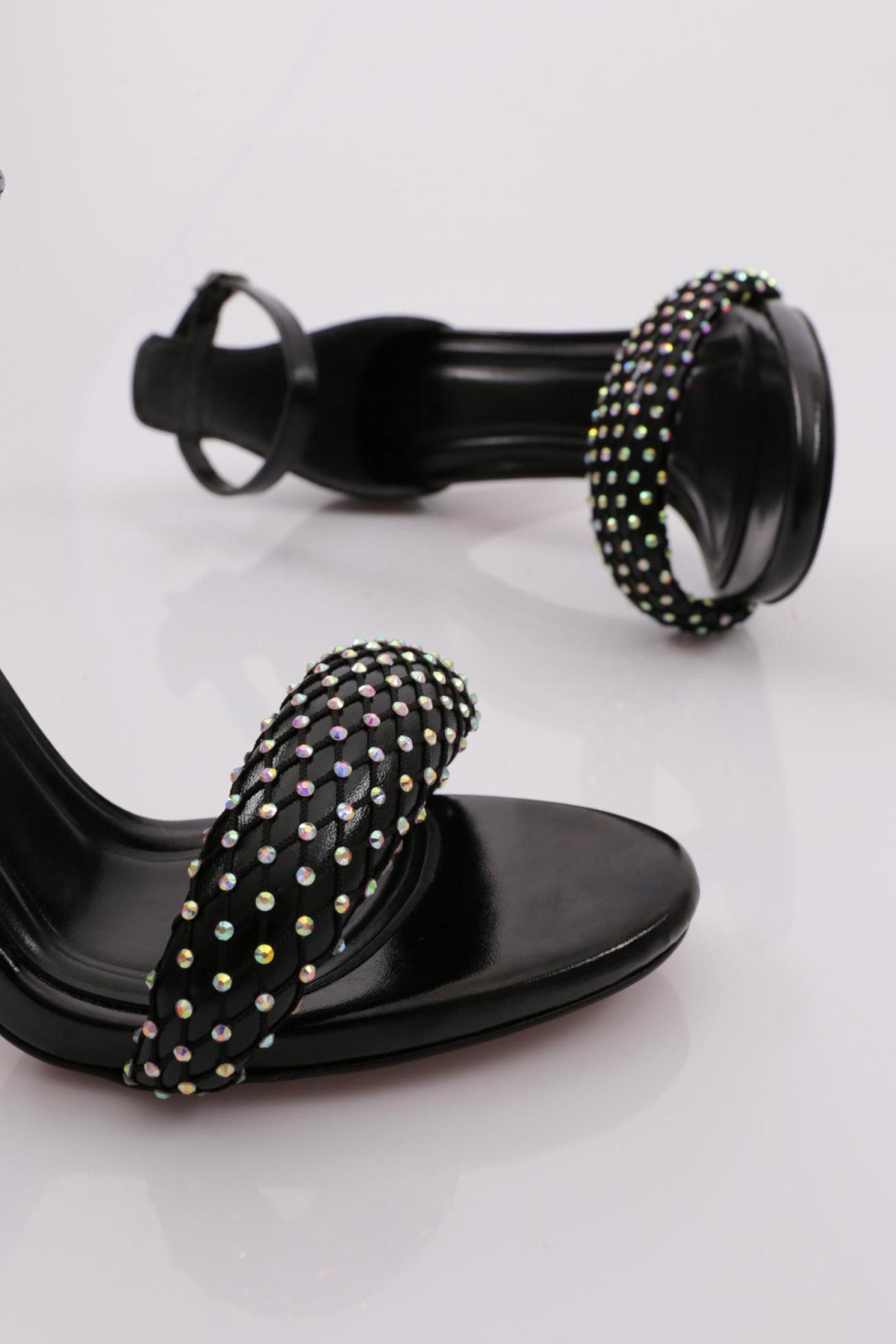 2040 Kadin File Detayli Taş İşli Topuklu Ayakkabi - Görsel 5