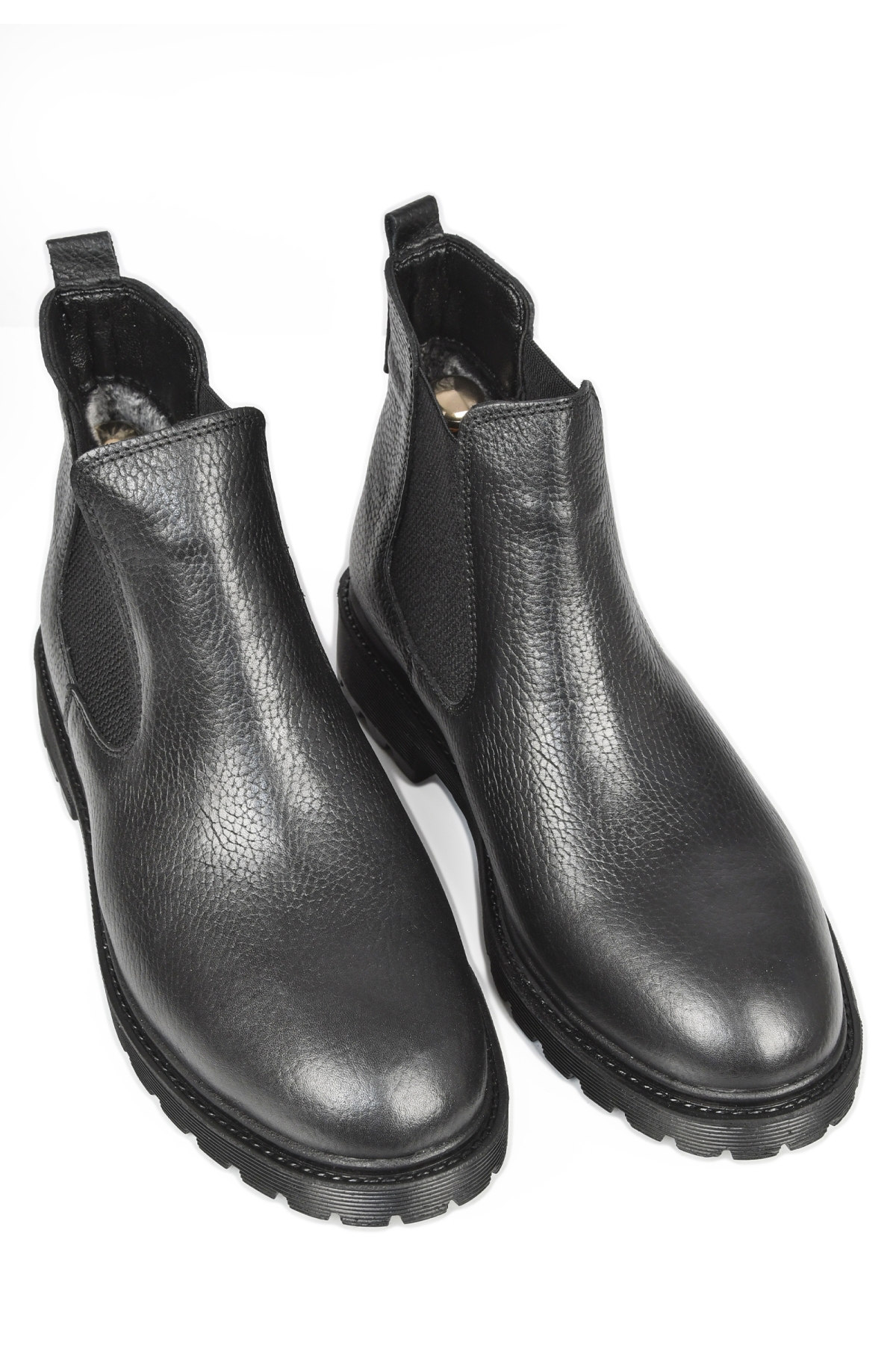 DeepSEA Erkek Siyah Yanları Lastikli İçi Kürklü Hakiki Deri Ortopedik Kaymaz Taban Yarım Bot 2509990 - Görsel 5