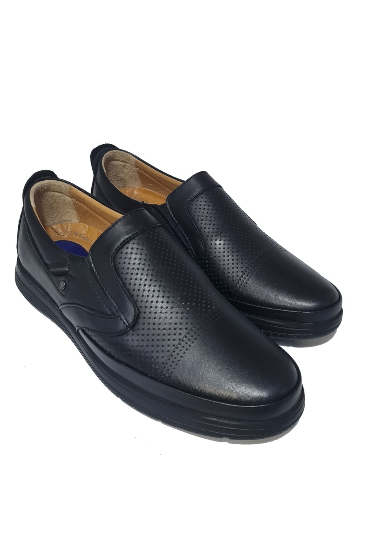 Bağcıksız Orta Kısım Nokta Baskılı Hakiki Deri Erkek Konfor Ayakkabı AY-310-Y - Görsel 4