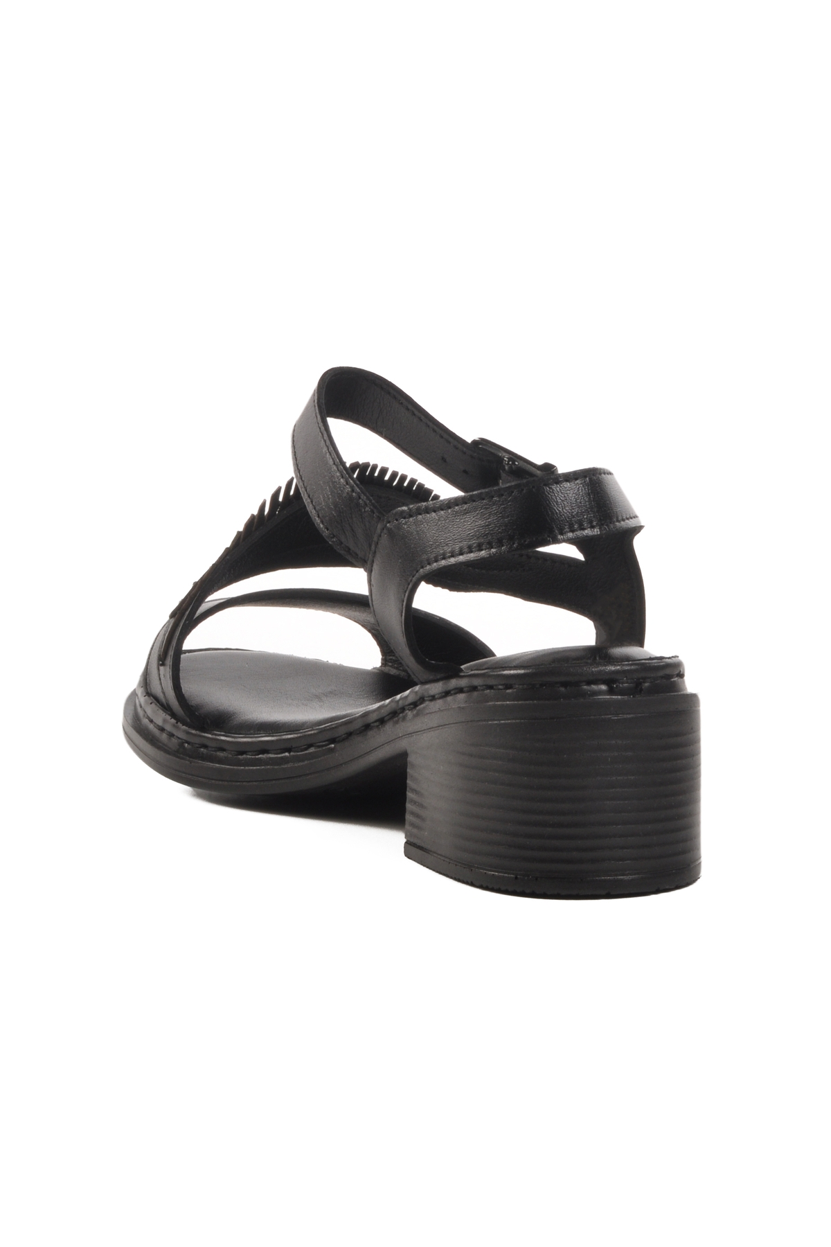 Siyah Hakiki Deri Kadın Topuklu Sandalet 25020310Y Z - Görsel 5