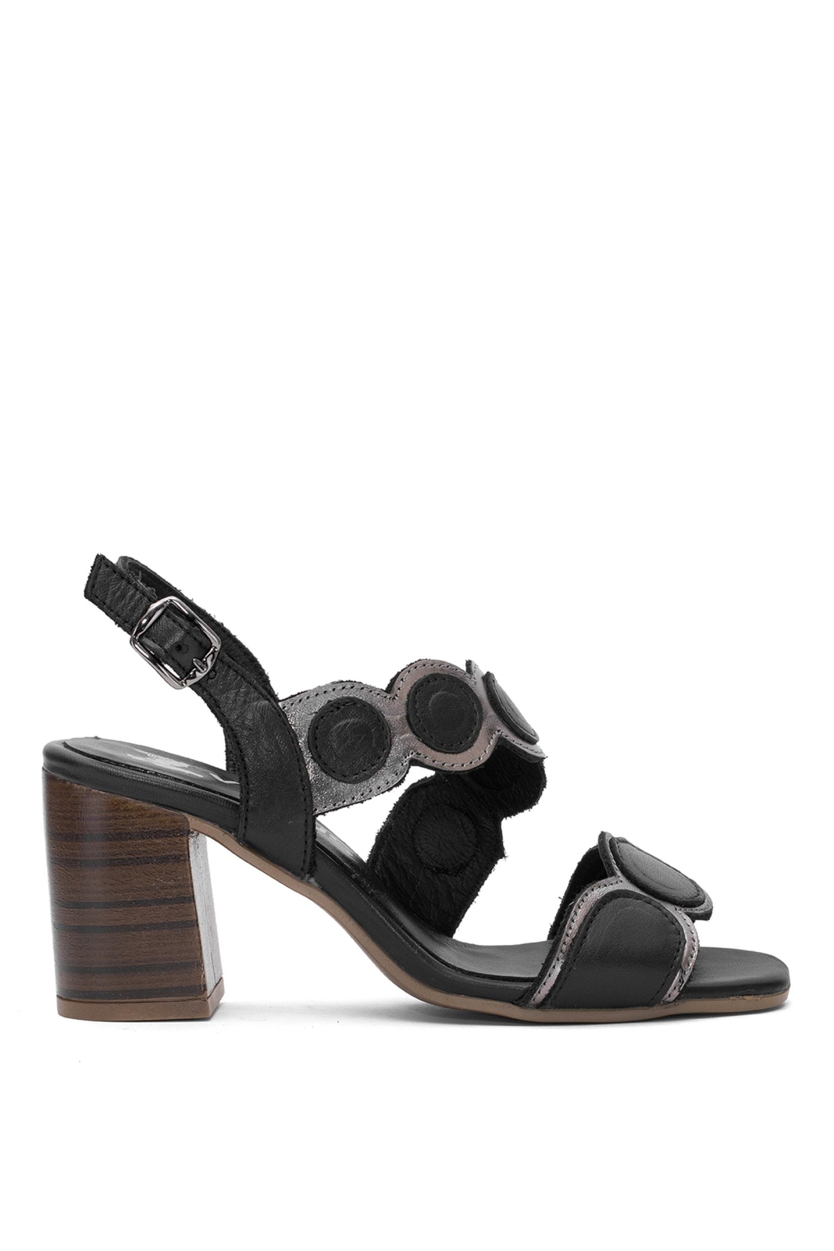 2108513Y Kadın Hakiki Deri Topuklu Sandalet Siyah - Görsel 2