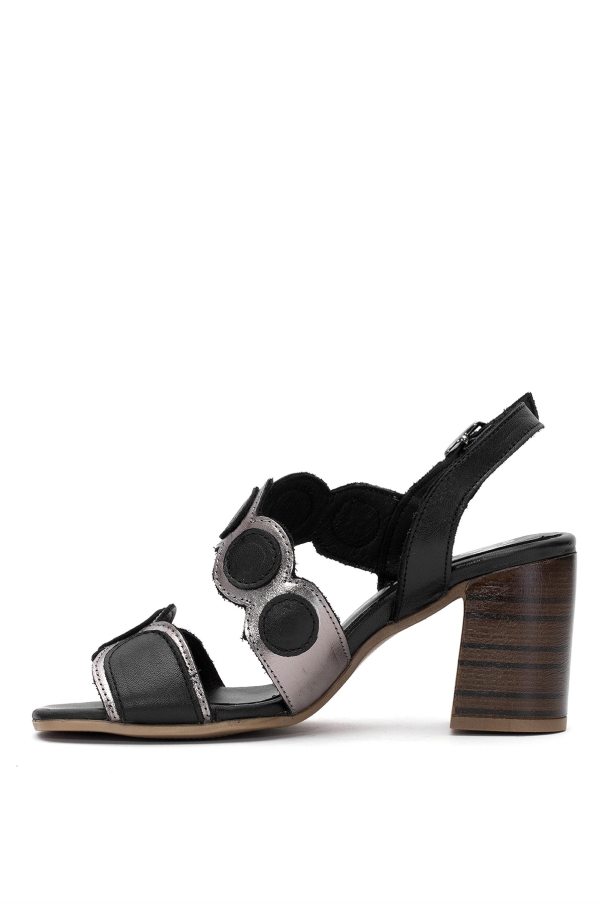 2108513Y Kadın Hakiki Deri Topuklu Sandalet Siyah - Görsel 4
