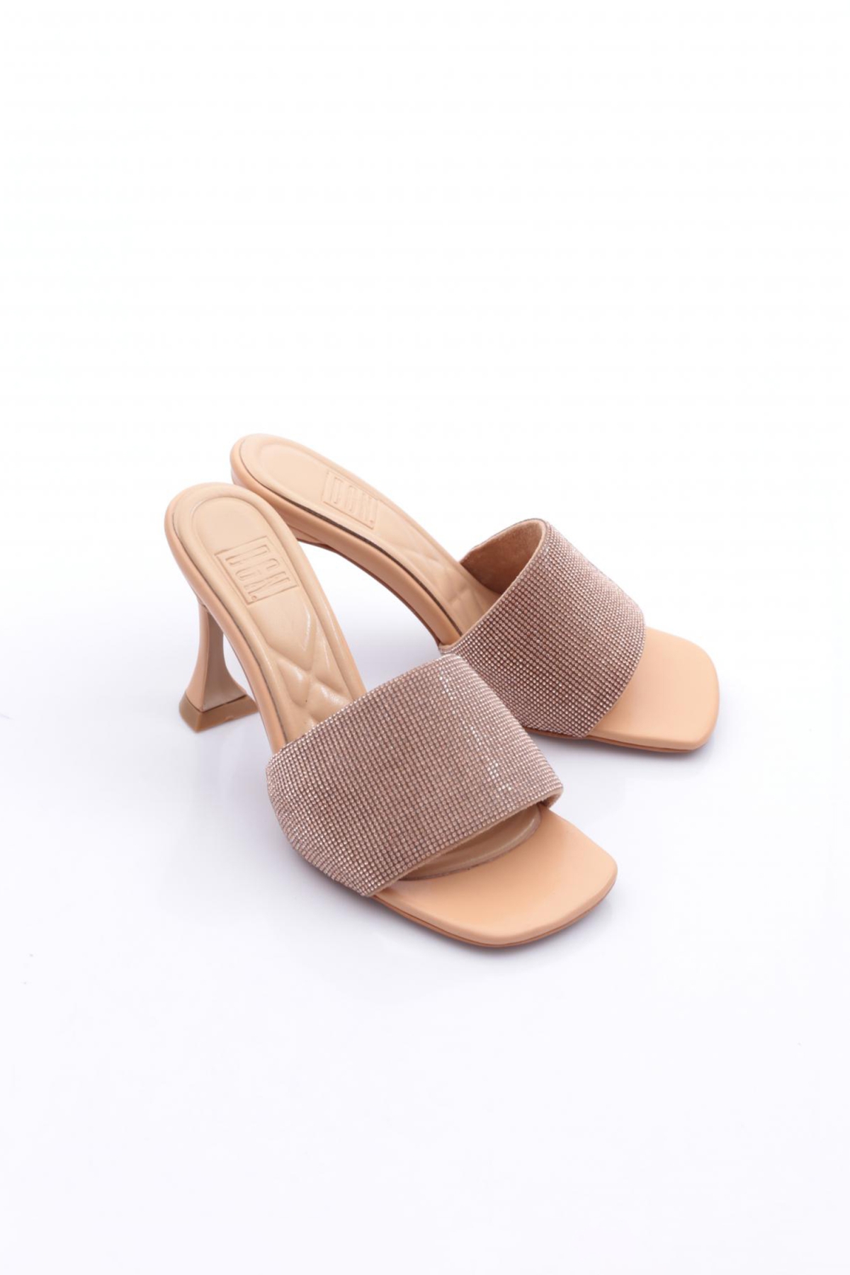 8021 Kadin Silver Taşli Topuklu Terlik - Görsel 3